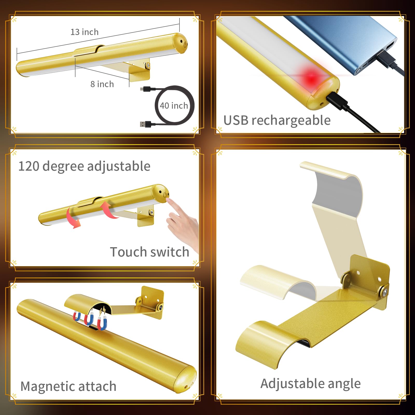 Swatia Wireless Picture Light, Rechargeable Battery Painting Light For Displaying Artwork, Display Light 300 Lumens, Adjustable