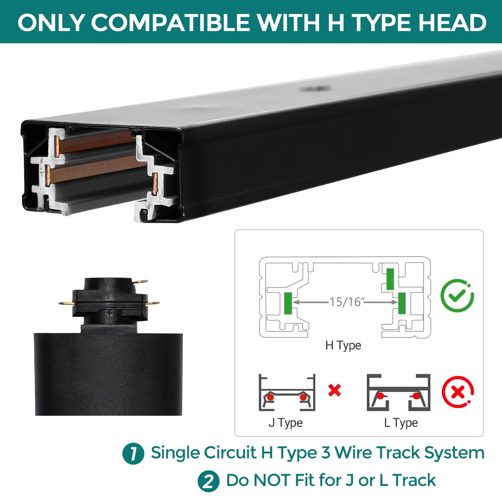 iCreating H Track Lighting Rails Kit, 20ft Black Aluminum, Model IC-TLAC-17, Includes Floating Canopy and Connectors