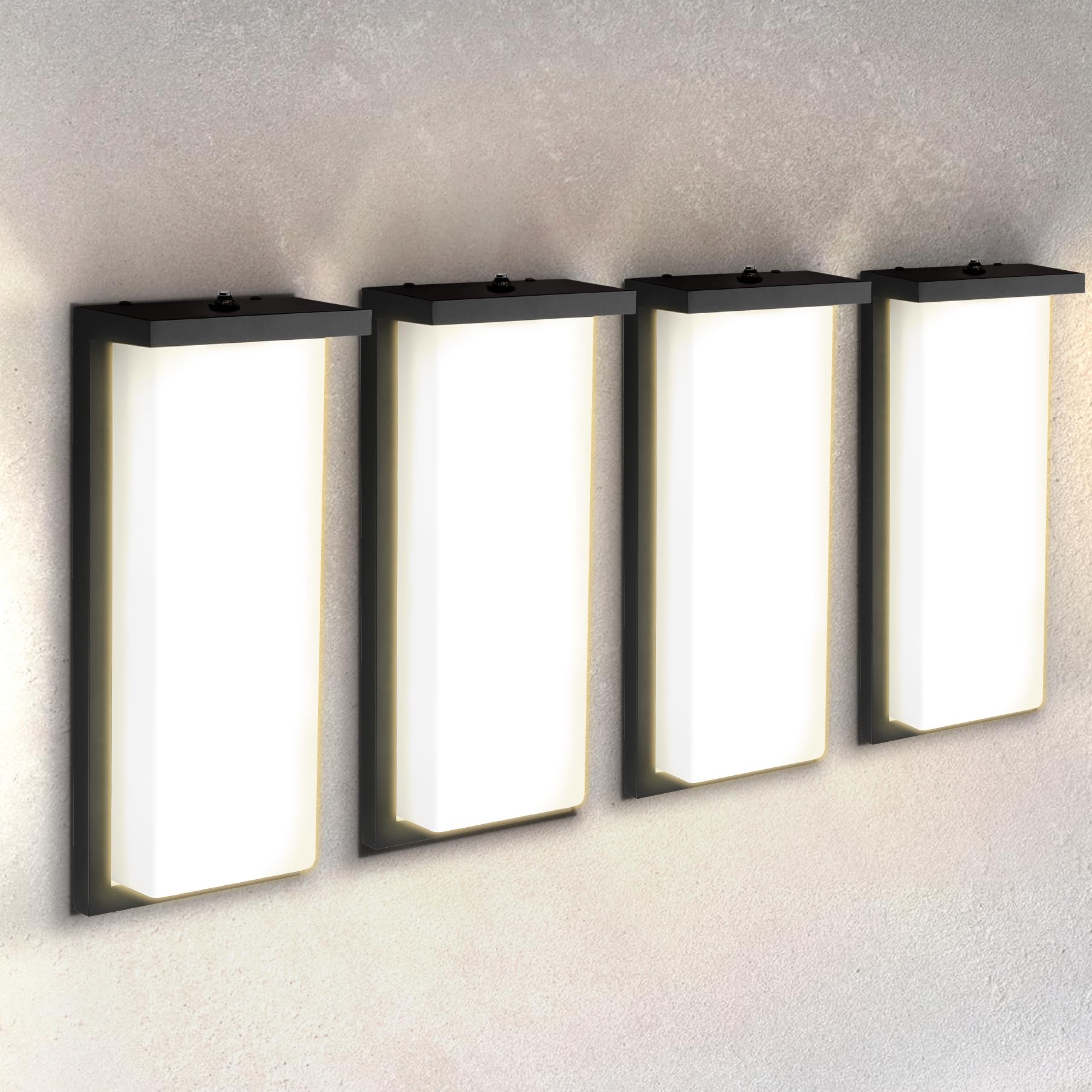 ASD LED Wall Light Fixture - 14 Inch, 20W, 1900LM, 3000K-5000K, Photocell, Waterproof, Black, 4 Pack