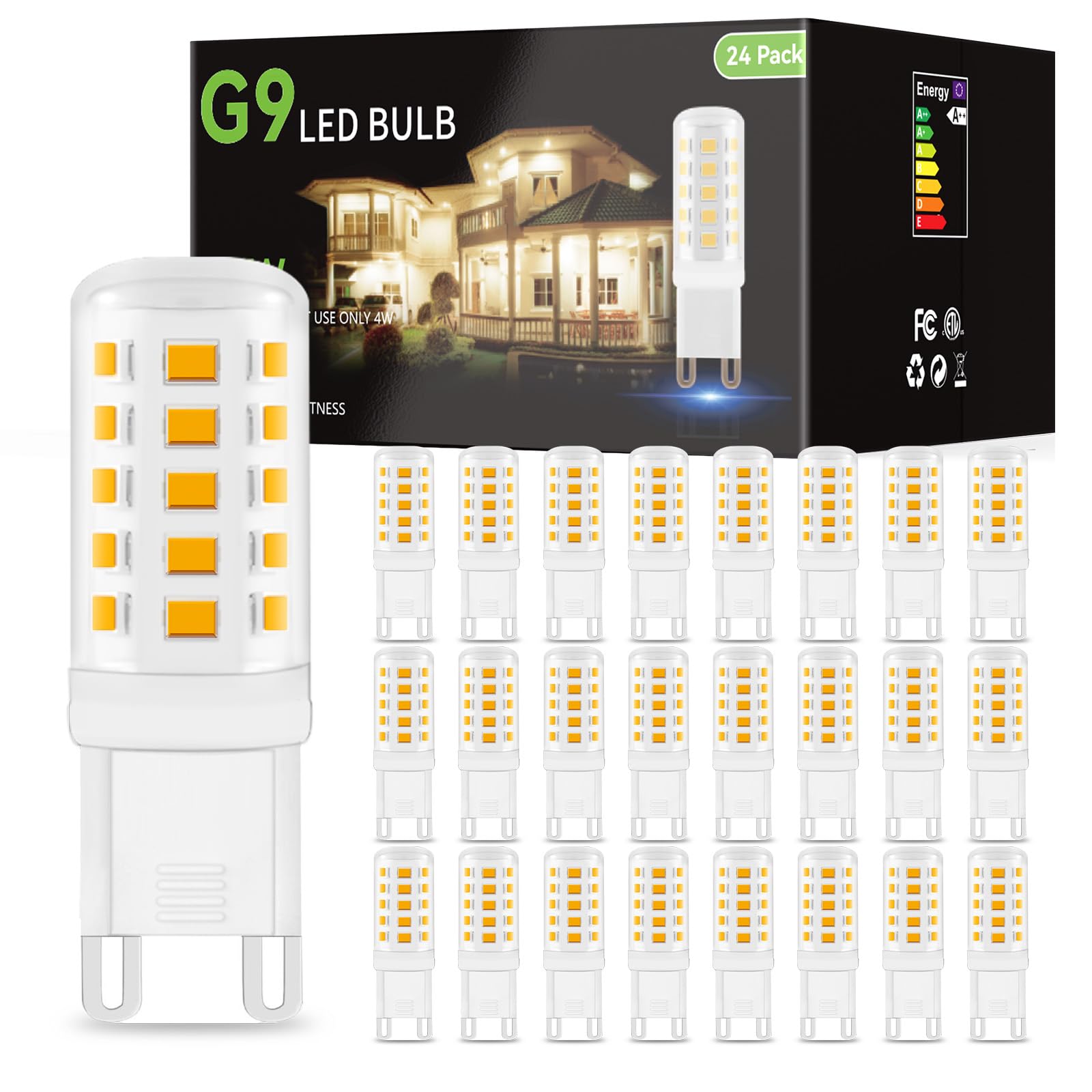 Daybetter G9 Led Bulb 4W  40 Watt T4 G9 Halogen Equivalent  24 Pack 450 Lm 360 Beam Angle Warm White 3000K  G9 Bi Pin Base Led Light Bulbs For Chandelier Lighting  Non-Dimmable