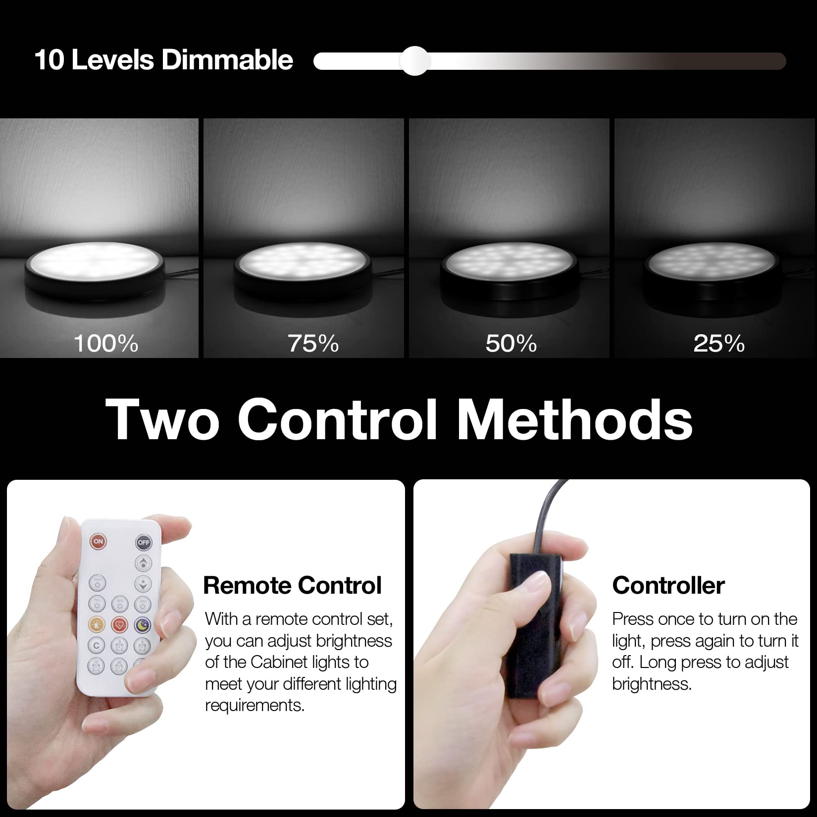Wobane Led Cabinet Puck Lighting Kit, 4 Super Bright Puck Lights, 9W 700Lumens, Remote Control, Dimmable Counter Lighting For Ki