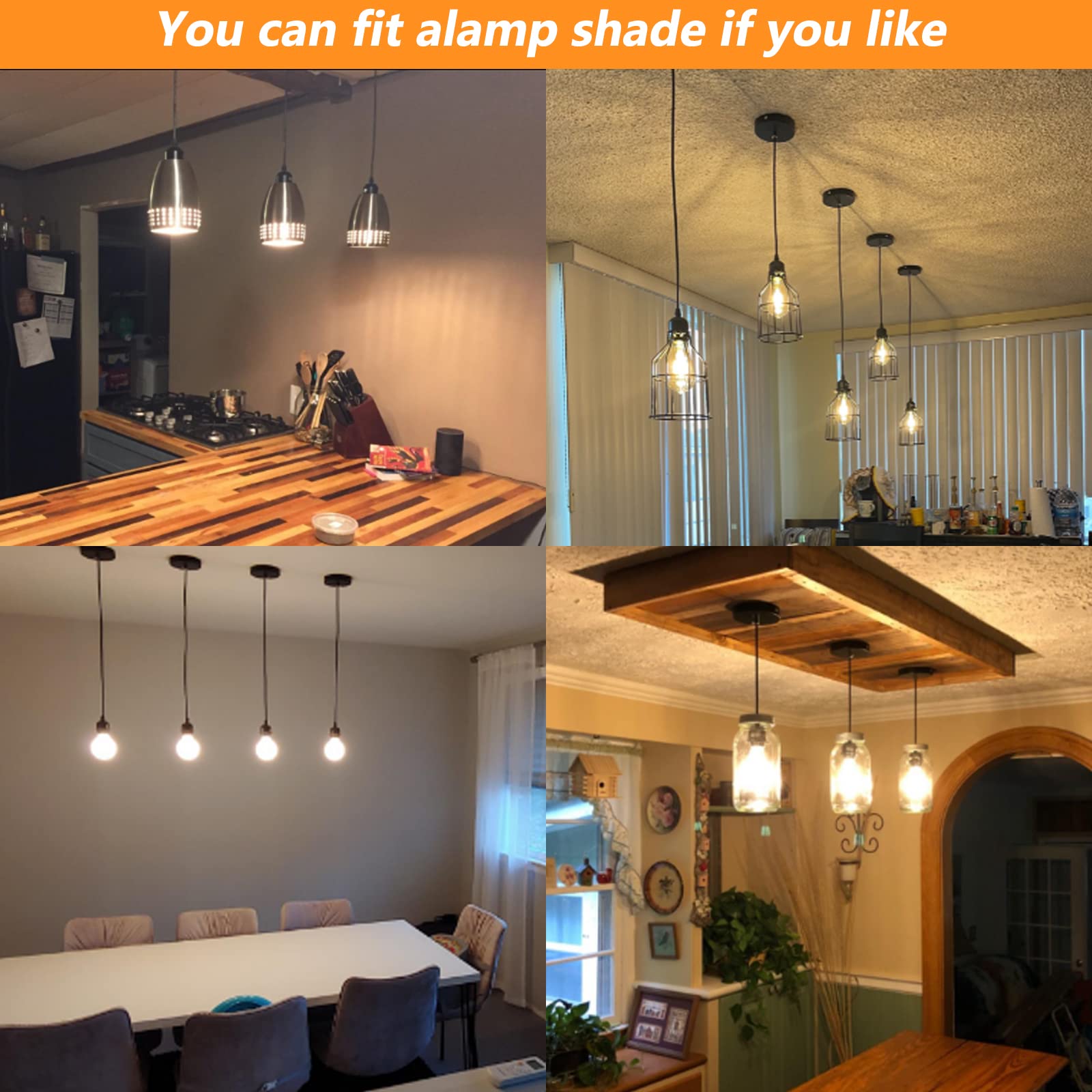 Elibbren Mini Pendant Light Kit, E26/E27 Base, Vintage Style, Metal, Black, 4 Pack