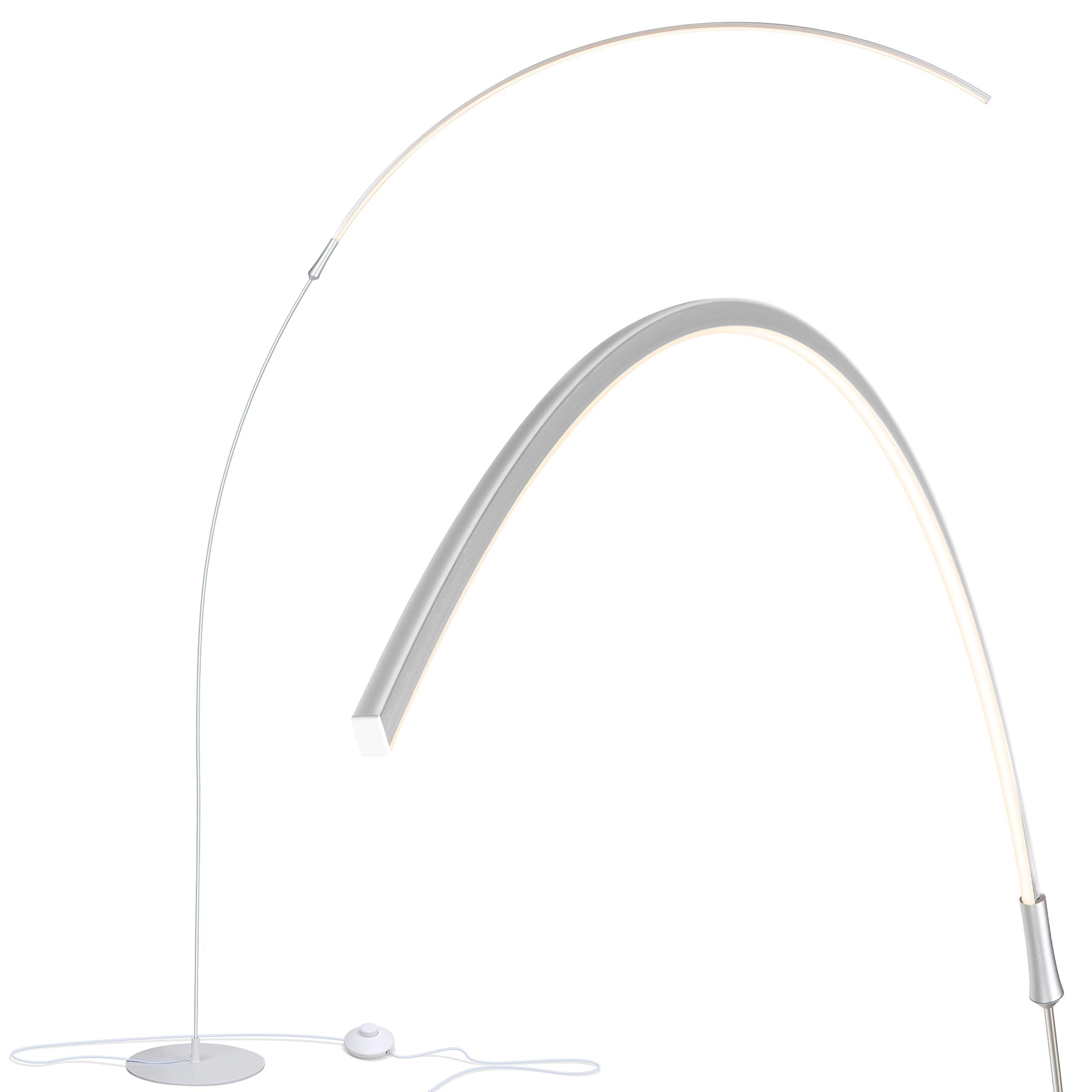 Brightech Sparq Arc Floor Lamp - 3-Way Dimmable, Tall Contemporary Design, Platinum Silver, Model SPARQ-DIMM-PS