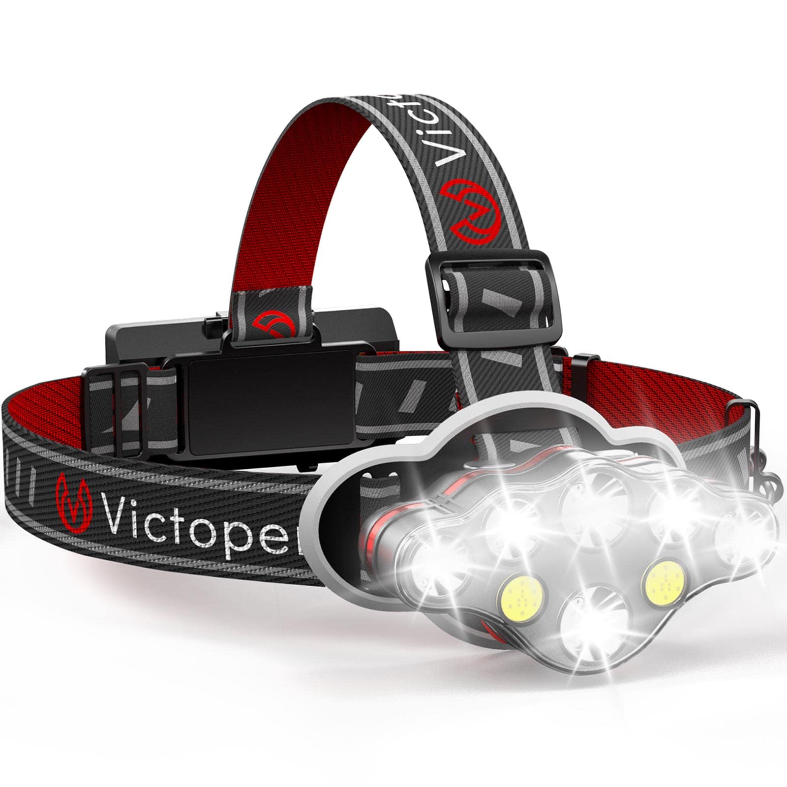 Victoper Rechargeable Headlamp, 8 Led 18000 High Lumen Bright Head Lamp With Red Light, Lightweight Usb Head Light, 8 Mode Water