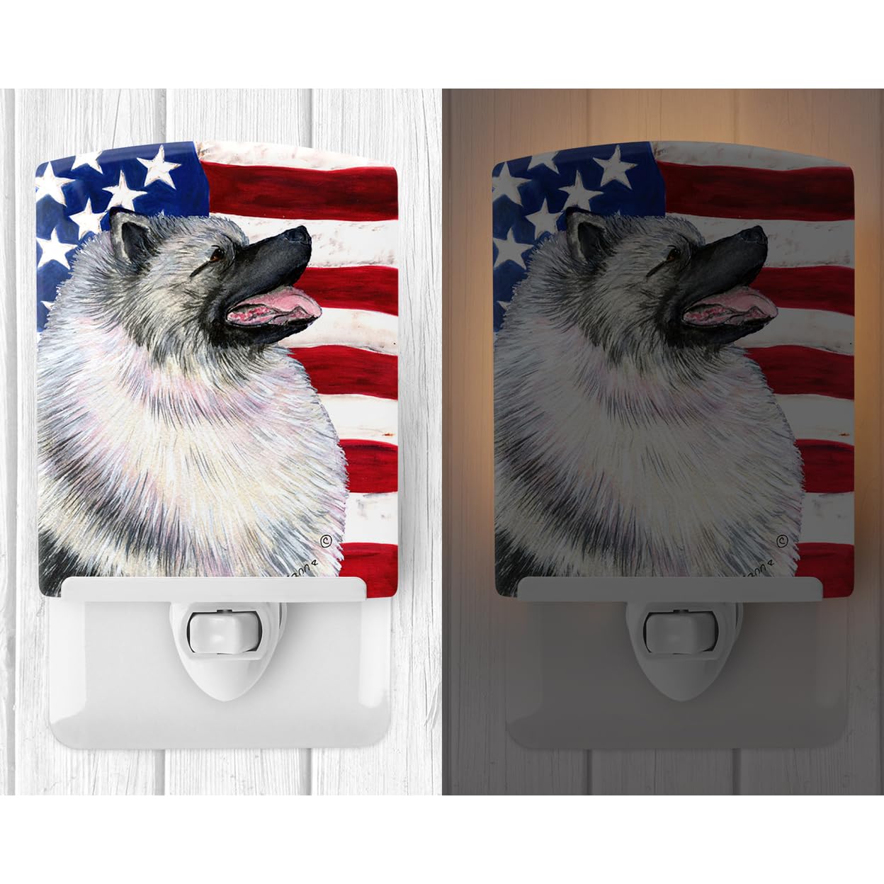 Carolines Treasures Ceramic Night Light USA American Flag Keeshond 6x4x3in Multicolor Model SS4051CNL