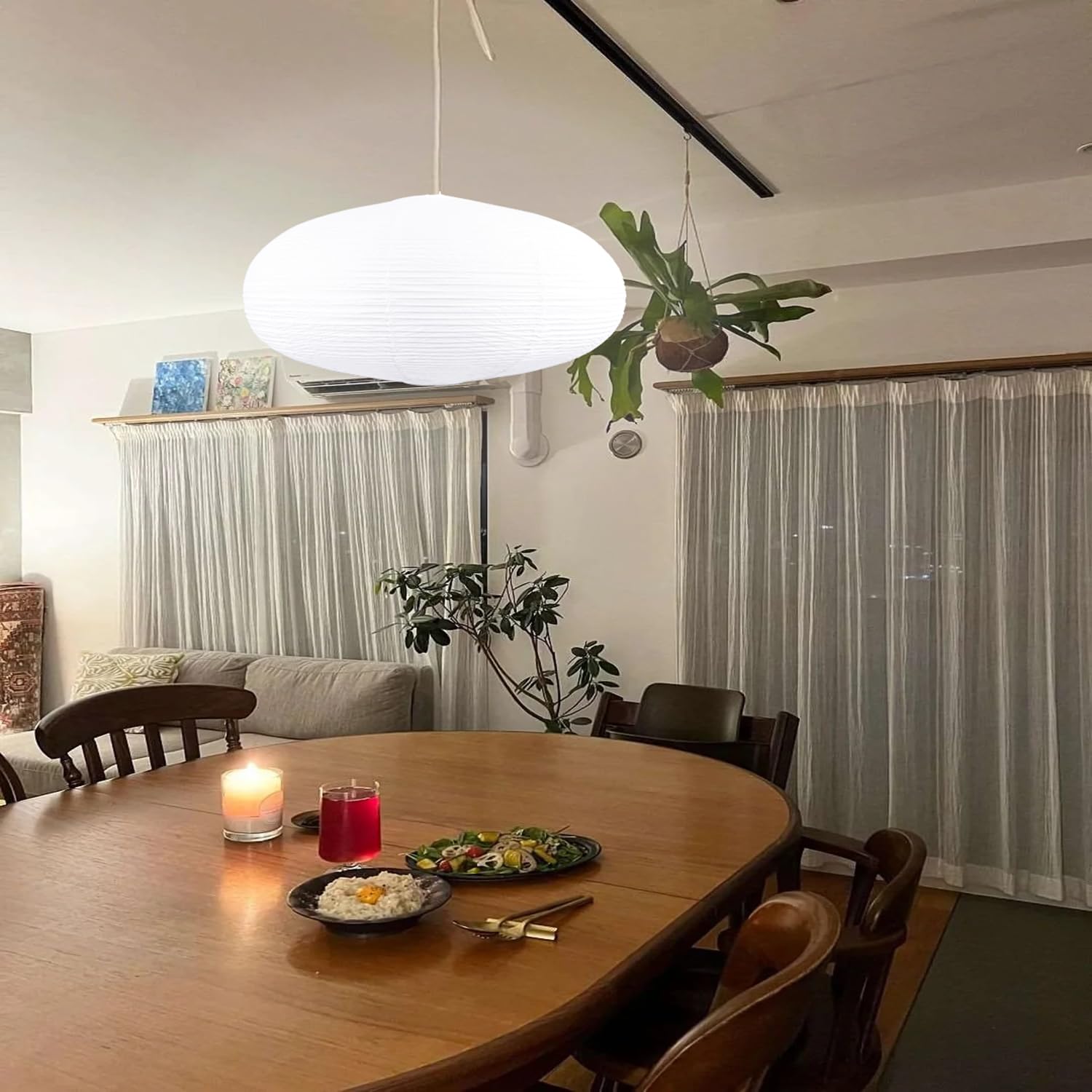 White Oval Paper Lanterns-22In Large Hanging Paper Lantern Lamp, Chinese/Japanese Paper Pendant Lampshade For Party Decoration,