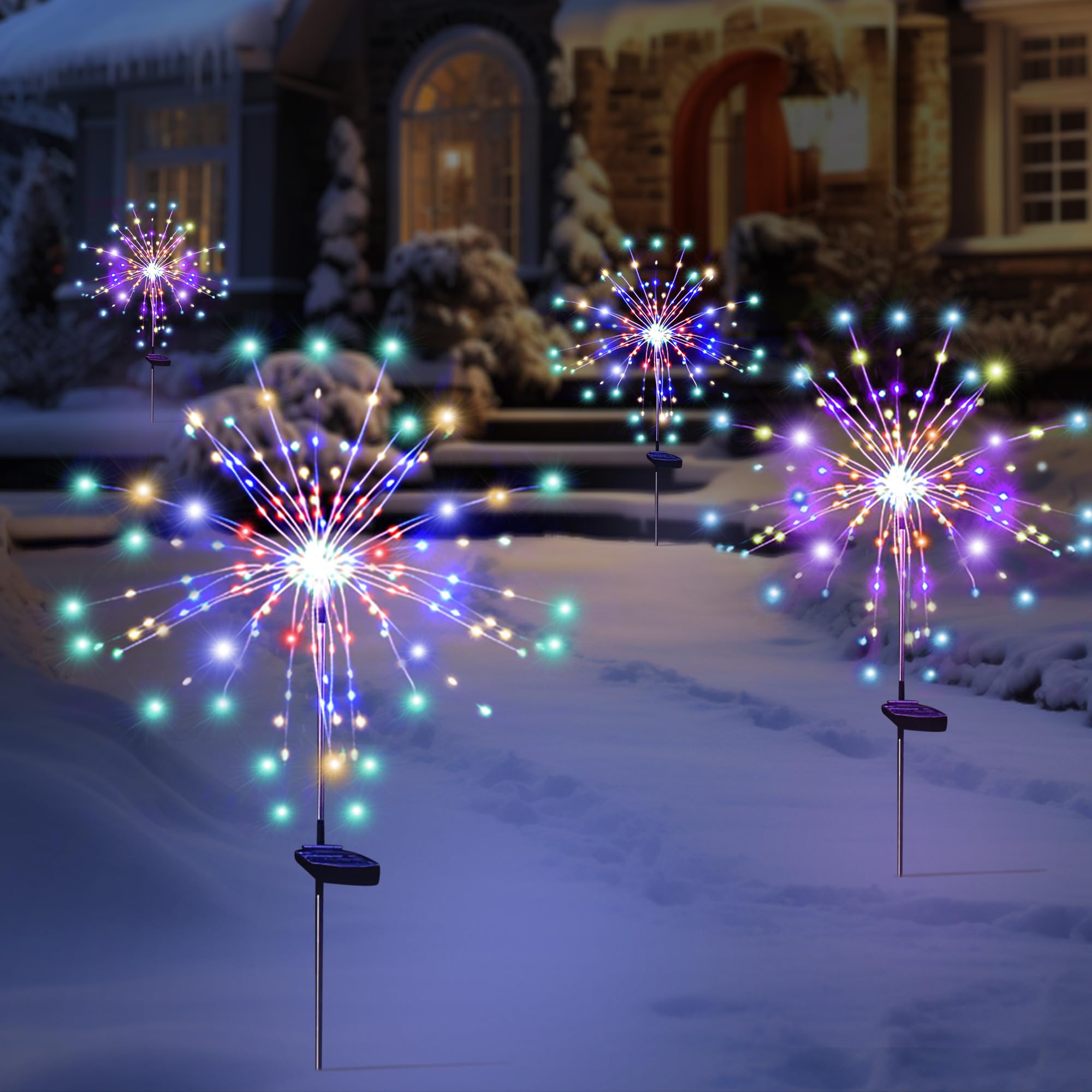 Solar Garden Firework Lights Outdoor Waterproof 4 Pack 120 Led Sparklers Solar Lights For Outside Patio Backyard Yard Pathway Wa