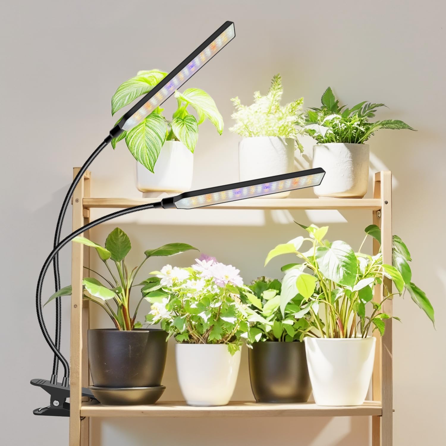 Aumtrly Grow Lights for Indoor Plants, 2 Head 114 LED Full Spectrum Clip on Plant Lights for Indoor Growing with 6/12/16H Timer,