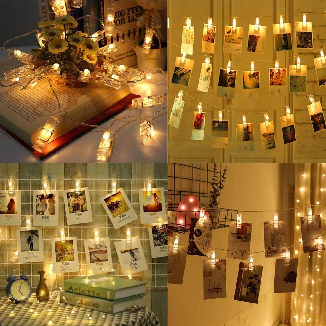 Dopheuor Photo Clip String Lights Led Battery Operated Starry Fairy Copper String Lights With Clips Warm White For Pictures Bedroom Wall Patio Halloween Thanksgiving Christmas Party Wedding Décor