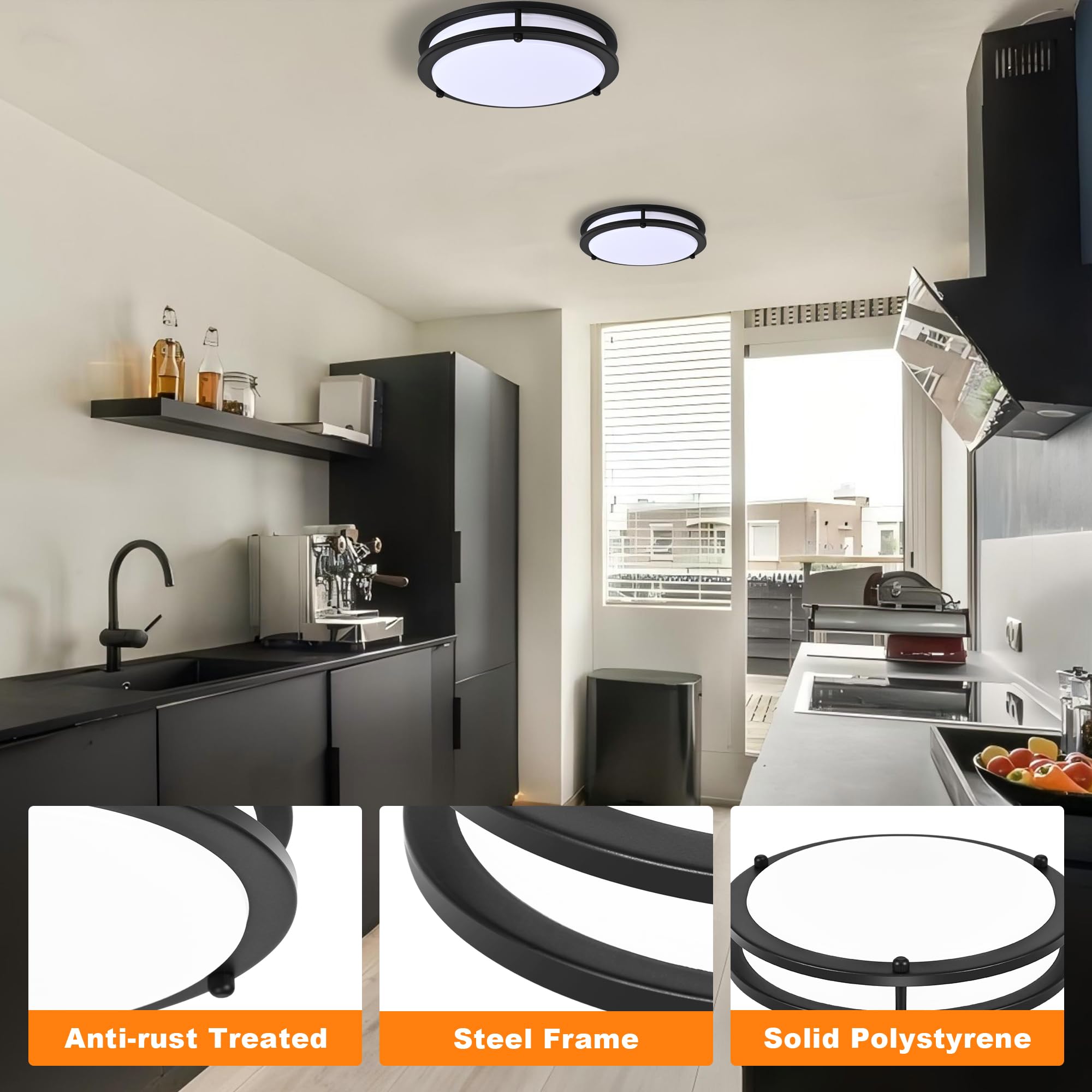 Faymart Lighting 2 Pack 12 Inch Round Black Ceiling Light Fixture For Hallway Bedroom - 12  Black Led Flush Mount Ceiling Lamp Set Of Two 2700K/3000K/3500K/4000K/5000K Led Kitchen Bathroom Light