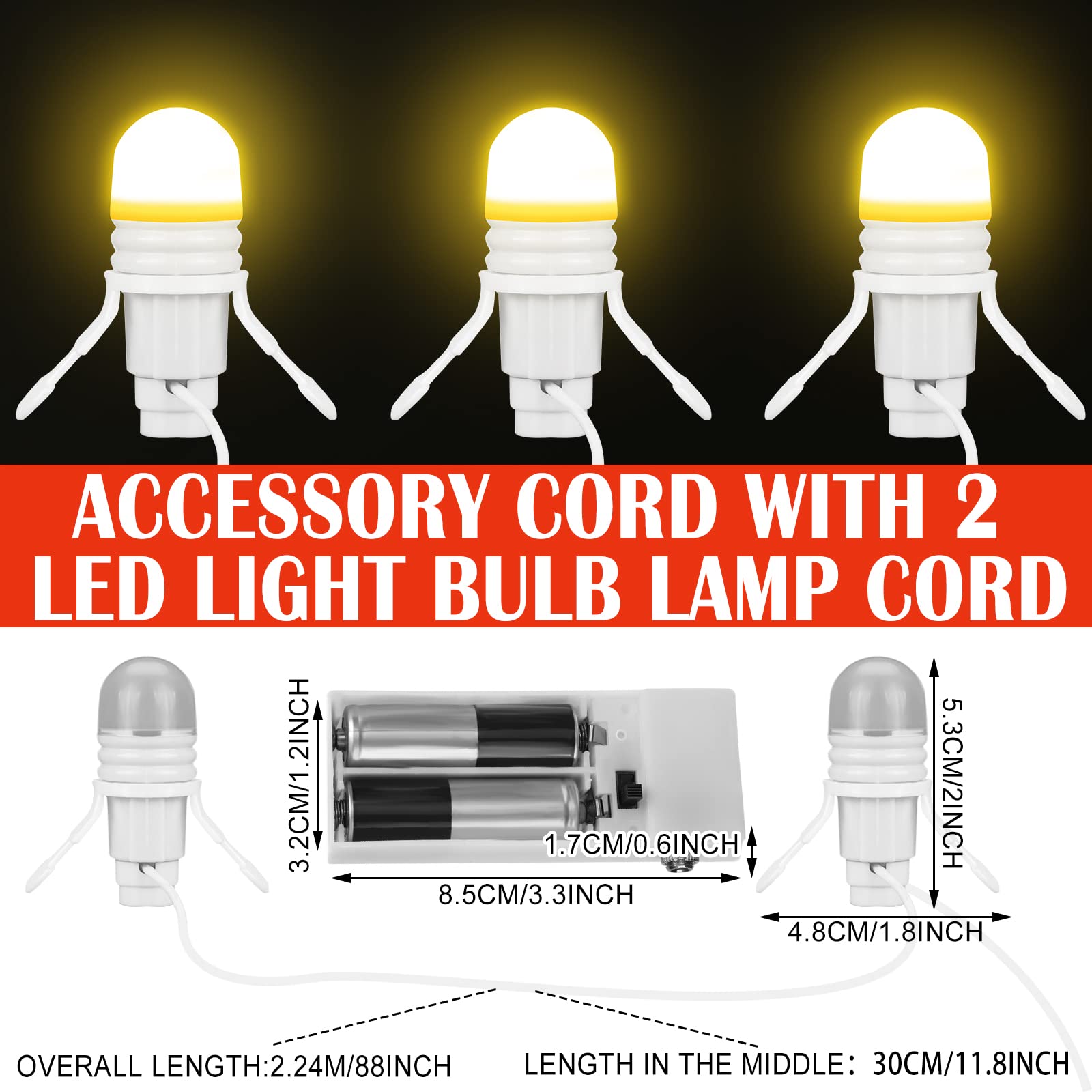 Kingdder 3 Pack Accessory Cord with LED Light Bulb Lamp Cord with Switch Halloween Christmas Village Light Cord Blow Mold LED Li