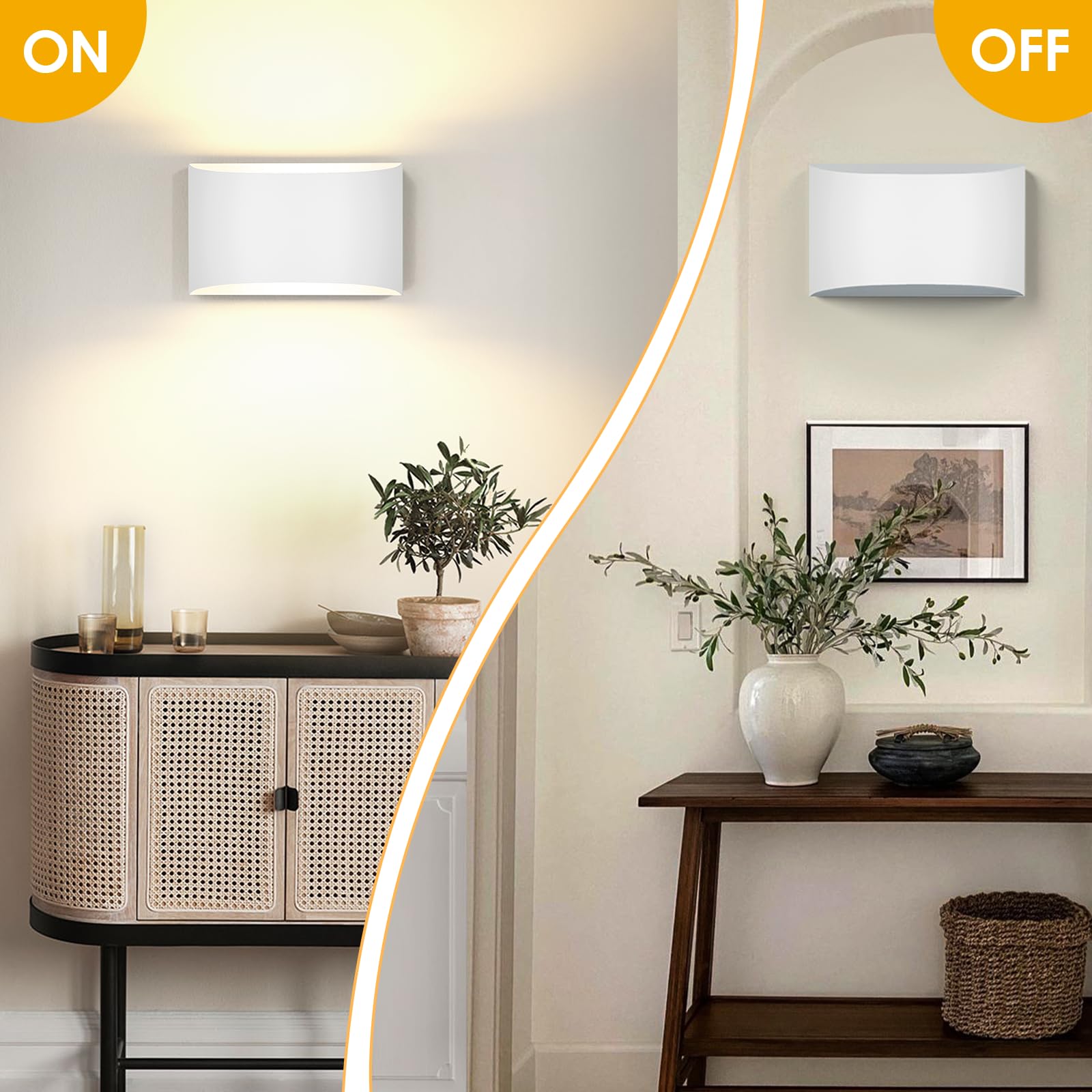 FOLKSMATE Modern LED Wall Sconces Set of 2, 3000K Warm White, 9.06inch Metal, White, Model XYBY-LED for Indoor Use