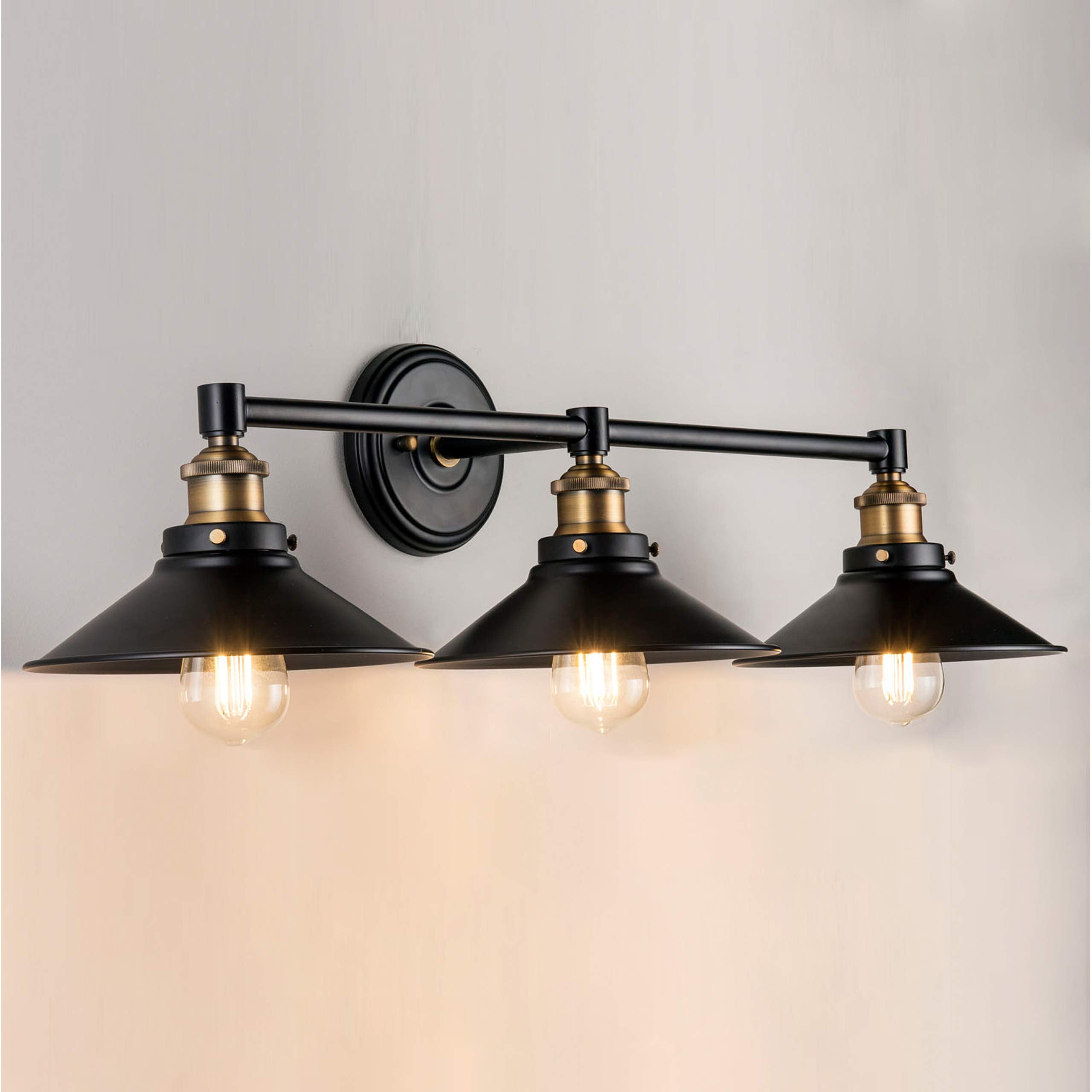 Linea Di Liara Andante 3 Light Bathroom Vanity Light Industrial Gold And Matte Black Bathroom Light Fixtures Above Mirror Bathro