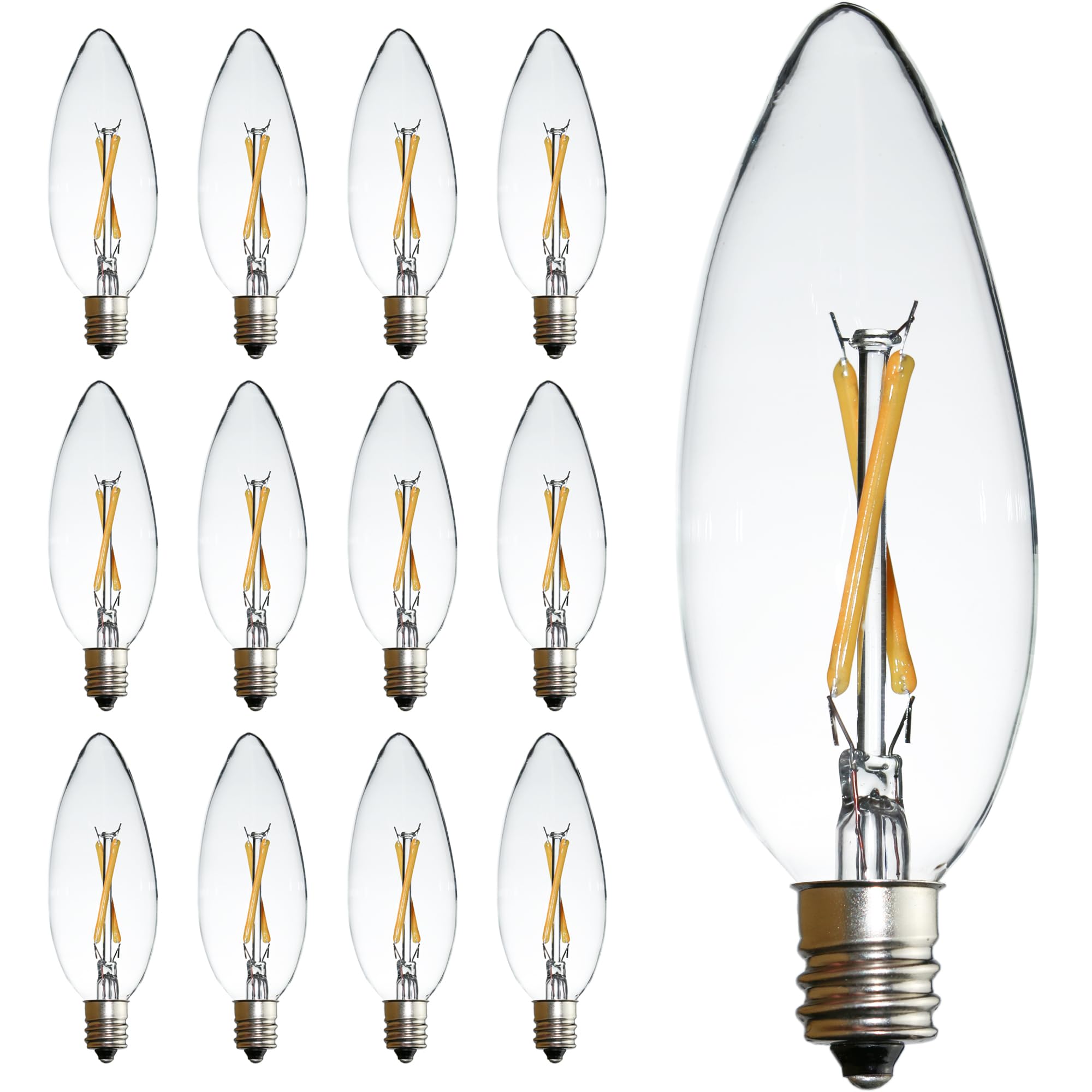 Fannis 12 Packs C32 Candle Led Bulb, 2W Equals 20W, E12 Base Edison Bulb, Warm White Light, Clear Glass Light Bulb For Pendant C