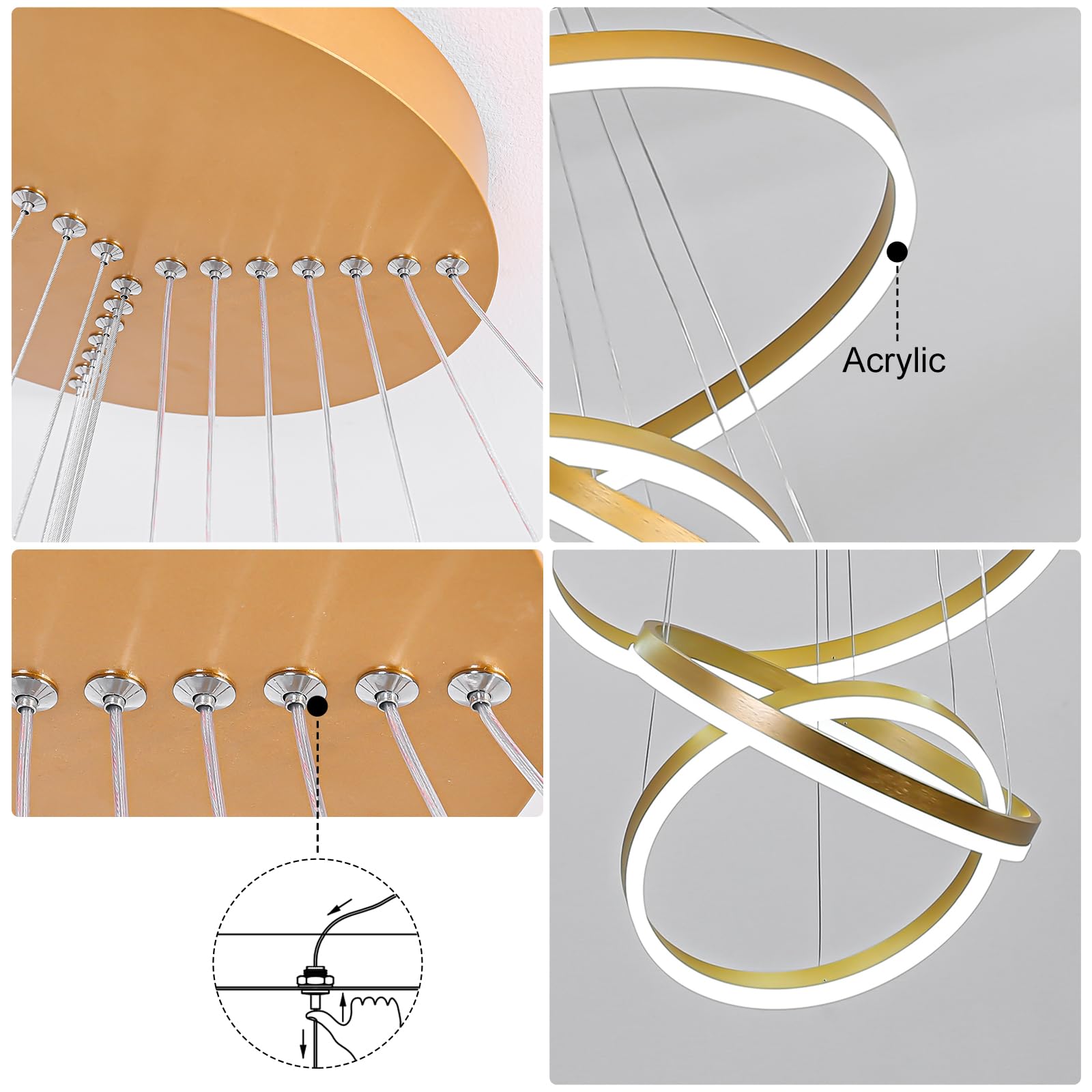 XGZL · LIGHTING 7-Rings Modern LED Chandelier, Gold, 31.5’’ for High Ceilings, Remote Control, 3000K-6000K,