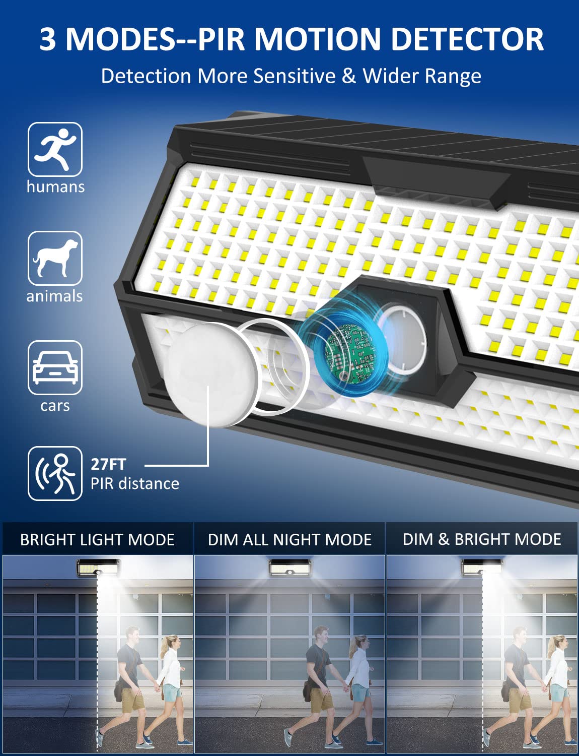 LECLSTAR Solar Outdoor Lights 4000Lm 268 LED Motion Sensor IP65 Waterproof 2 Pack Black