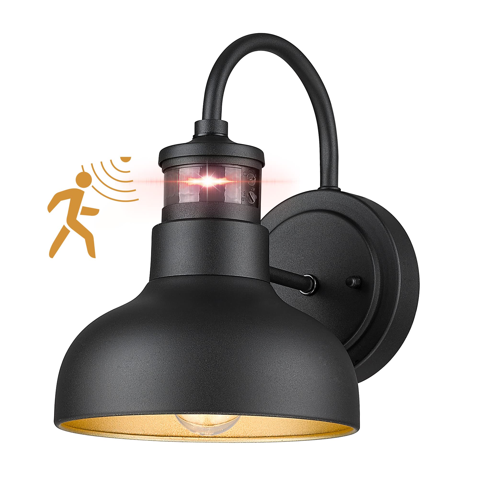 Seovix 9“ Motion Sensor Outdoor Lights, Outdoor Light Fixture Dusk To Dawn With E26 Base Socket, Ip65 Waterproof Outside Wall Light For Barn, Balcony, Entrance, Front Door, Porch, 2210Sbk(G)-1