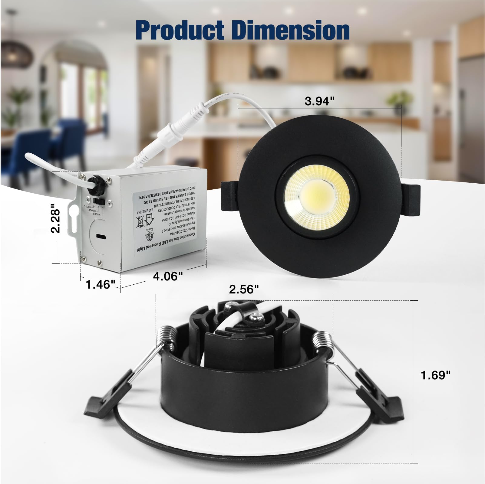Sublimation Black 8 Packs 3 Inch 3Cct Gimbal Led Recessed Light With Junction Box 10W,Waterproof Recessed Lights For Shower,Black Recessed Lights,3 Colors Adjustable