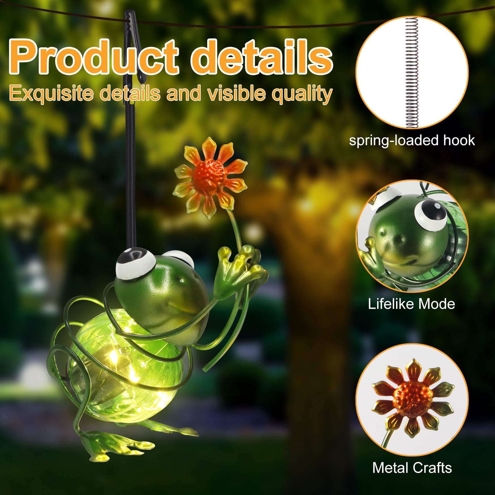 Yamodoor Frog Solar Outdoor Lantern - Waterproof Metal Sculpture Light, Green, 1 Pack, Model YA-109 - Perfect for Garden Decor and Gifts