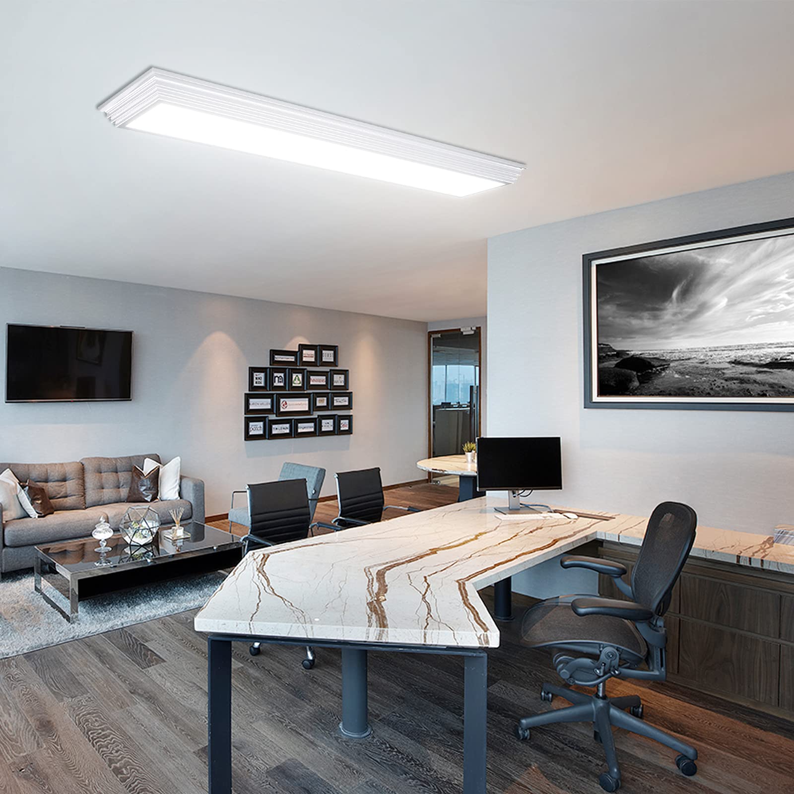 Faithsail 4Ft Dimmable Led Wraparound Light Fixture, 50W 5500Lm, 3 Color Temperatures, Flush Mount, White, Model 0677