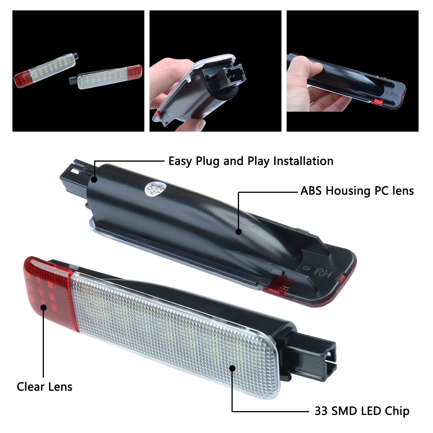 Afeisol Led Side Door Panel Lights Courtesy Light Fit For Chevy Sierra Gmc C/K, Yukon Silverado 1500 2500 3500 Avalanche, Suburban, Hum-Mer H2 Interior Side Door Panel Light 4Pcs