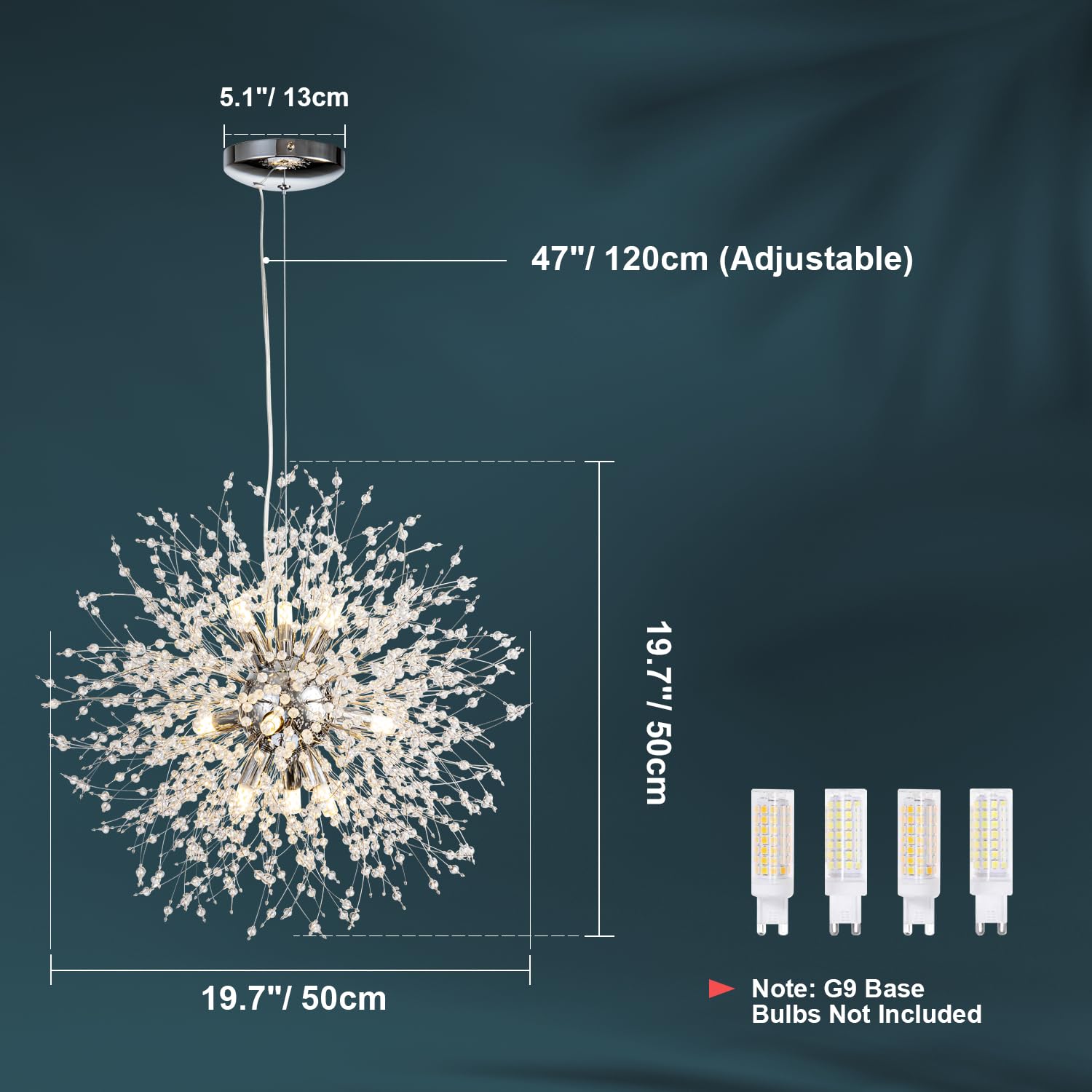Sinerise Modern Crystal Chandeliers Firework, Crystal Light Fixture, Dandelion Chandelier (9-Light, Chrome) For Foyer Hallway Entryway Kitchen Bedroom (Bulbs Not Included)