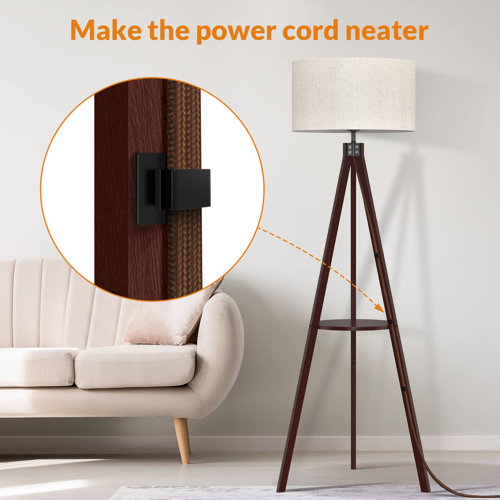 LEPOWER Wood Tripod Floor Lamp - Mid Century Modern Design, Square Walnut Holder, E26 Base, Ideal for Living Room, Bedroom, Office
