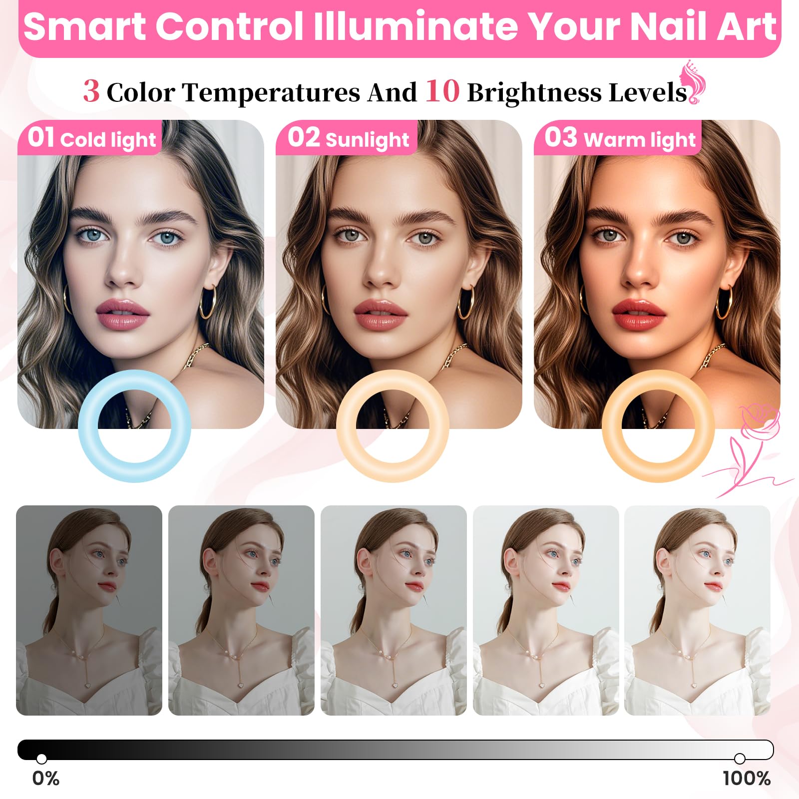 Uiopy Nail Half Moon Light: Arch Rhinestone Led 29In Moonlight With Phone Holder Stand 3 Light Colors /10 Brightness Levels - Pr