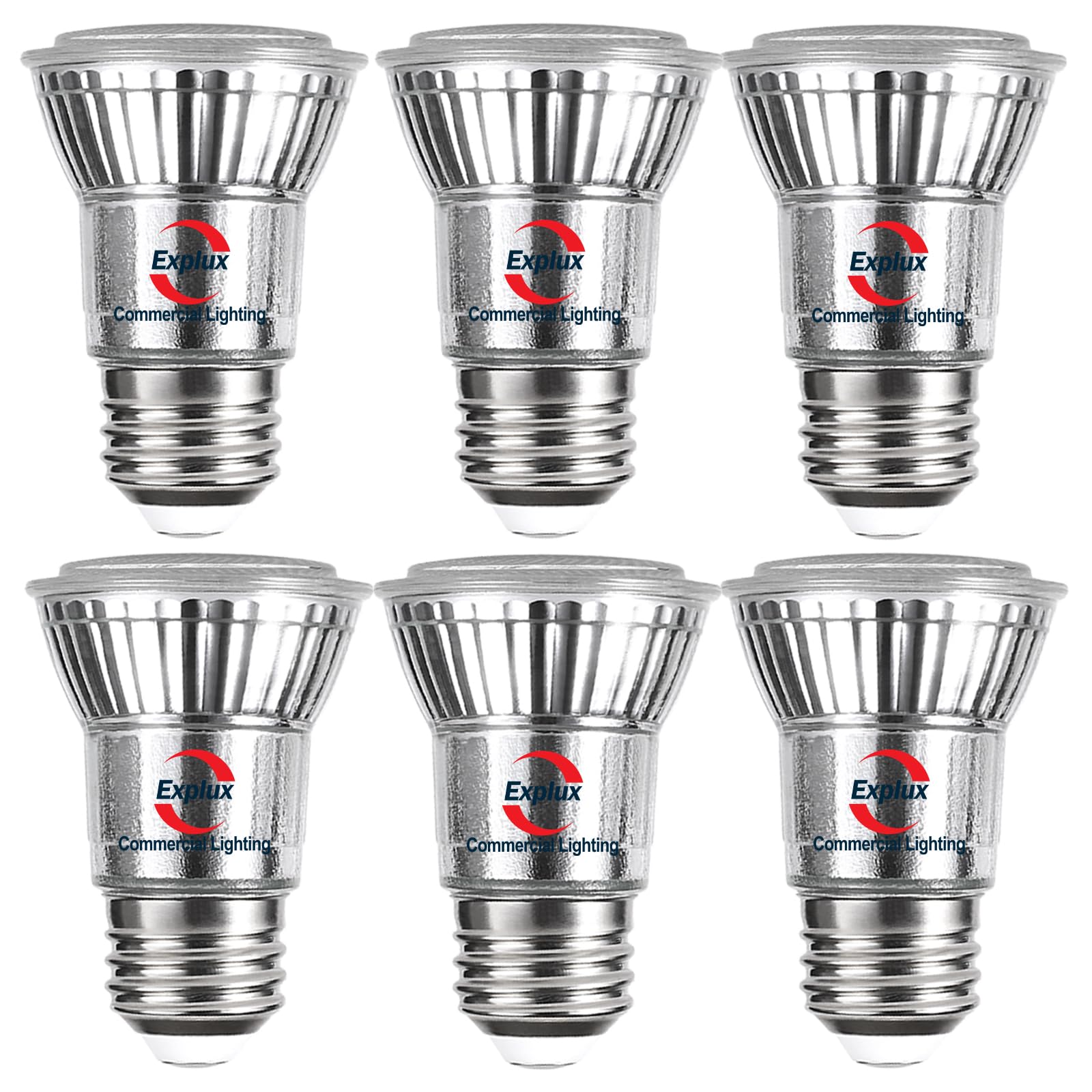 Explux Commercial-Grade LED PAR16 Long Neck Spotlight Bulbs, Dimmable, 60W Equivalent 500 Lumens, Classic Full Glass, 3000K Brig