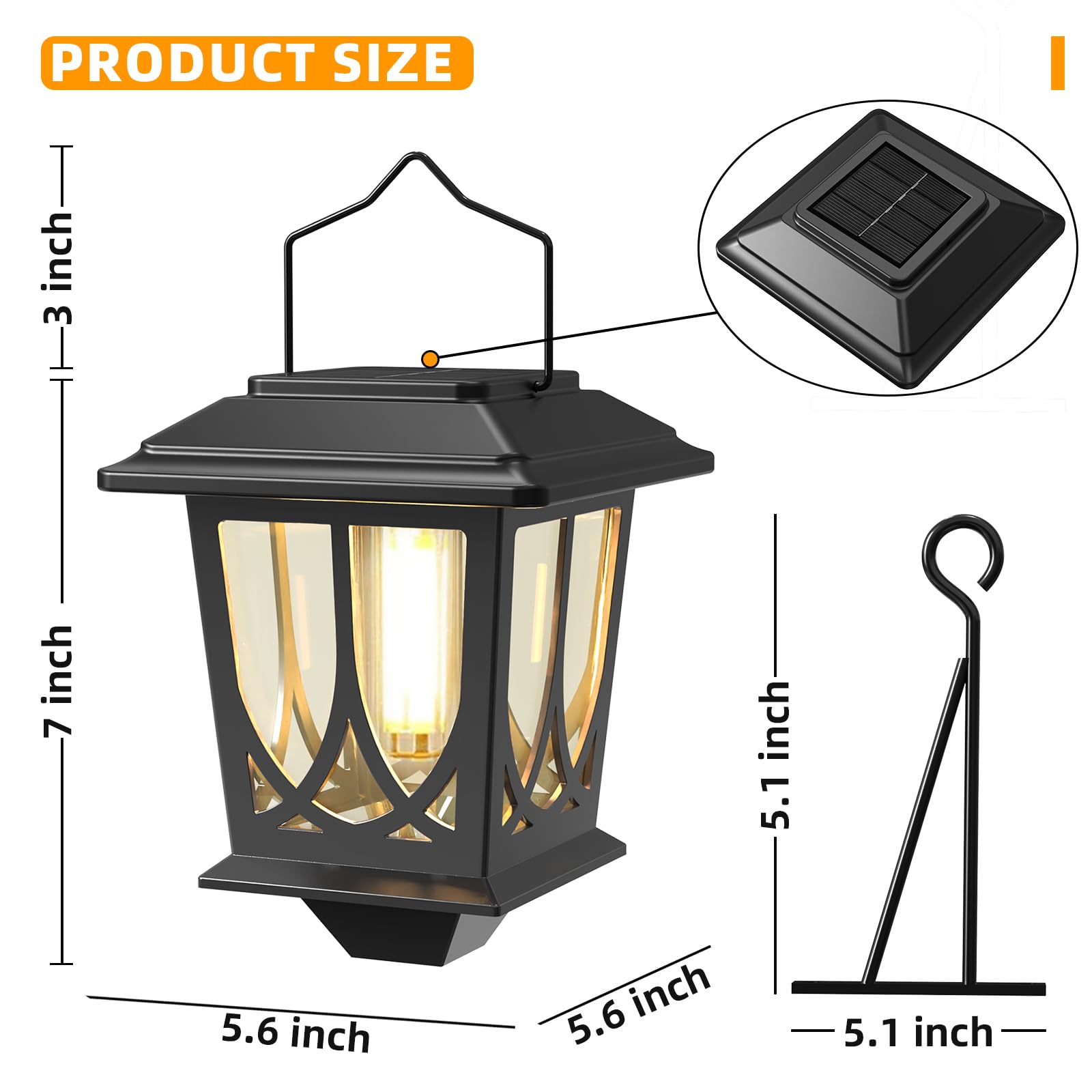 TEKLAPS Solar Lanterns, Waterproof Outdoor LED Lights, Clear Glass, Wall Mount, 2 Pack, Black, Stainless Steel #201, Model: Outdoor Lanterns