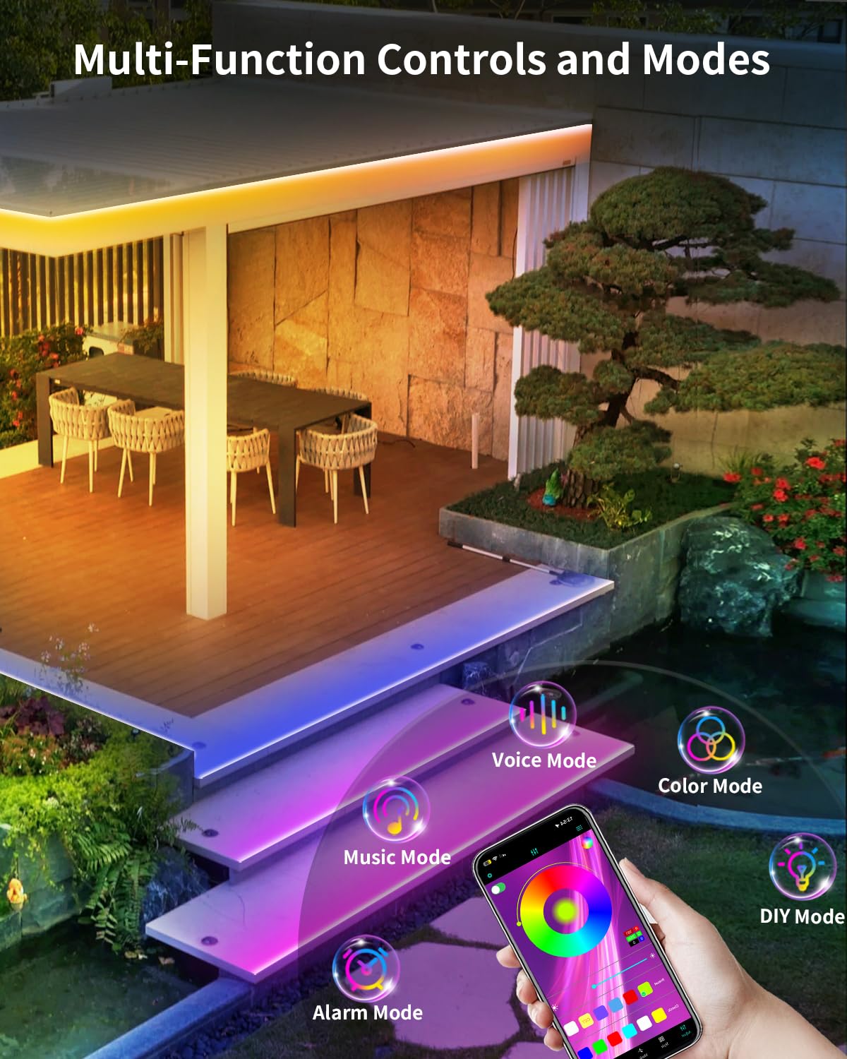 Odcolour 99Ft 600 Lights Outdoor Led Strip Lights Waterproof, 24V Rgb Outdoor Lights Bluetooth App Remote Music Sync, Rope Lights, Christmas Lights Decor