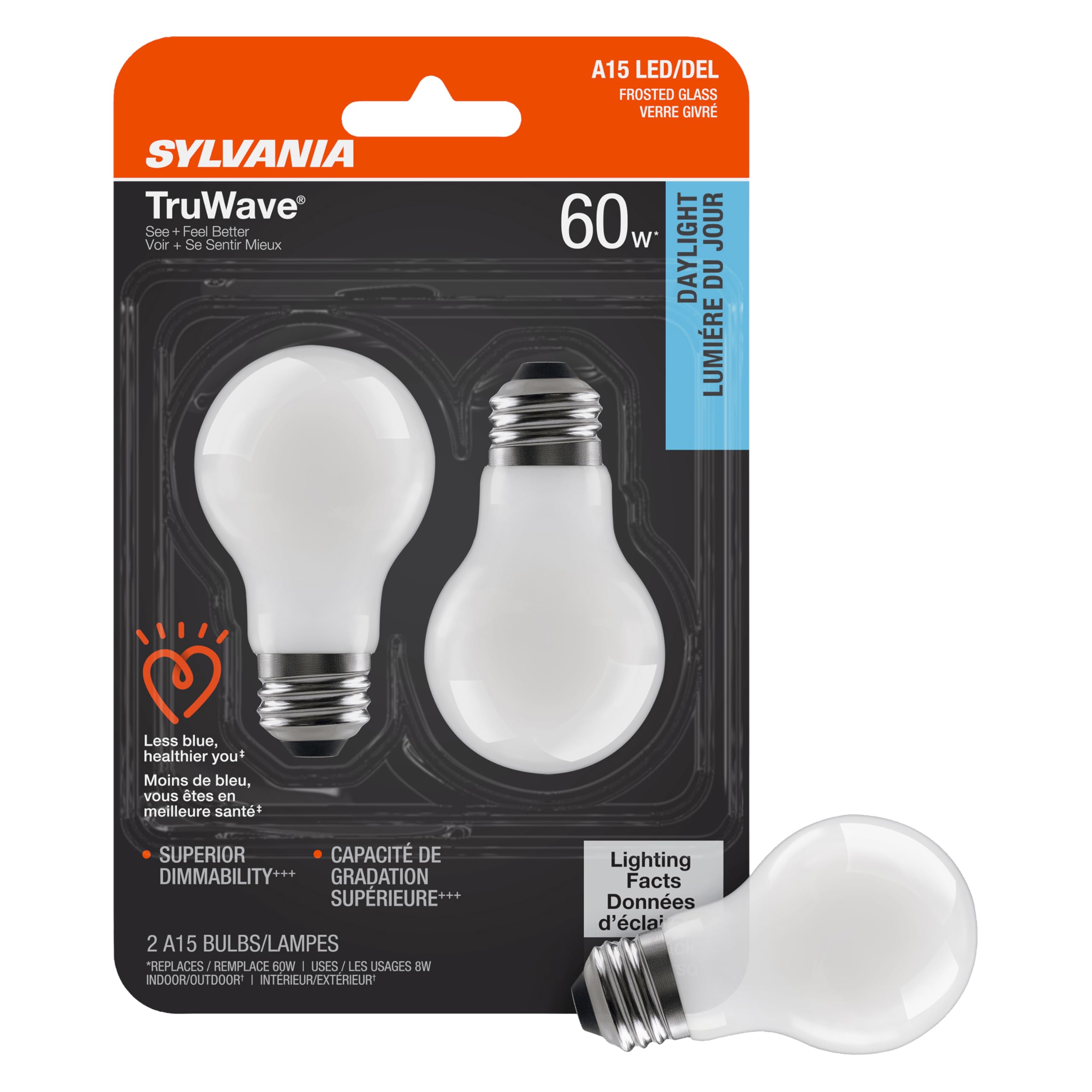 Sylvania LED TruWave Natural Series Ceiling Fan / Fixture Light Bulb, 60W A15 Daylight Medium Base, Dimmable, 5000K, 800 Lumens,