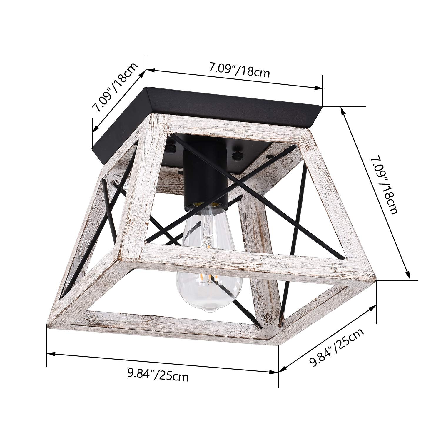 Luupyia Beige Farmhouse Ceiling Light Fixture - Rustic 1-Light Flush Mount Chandelier