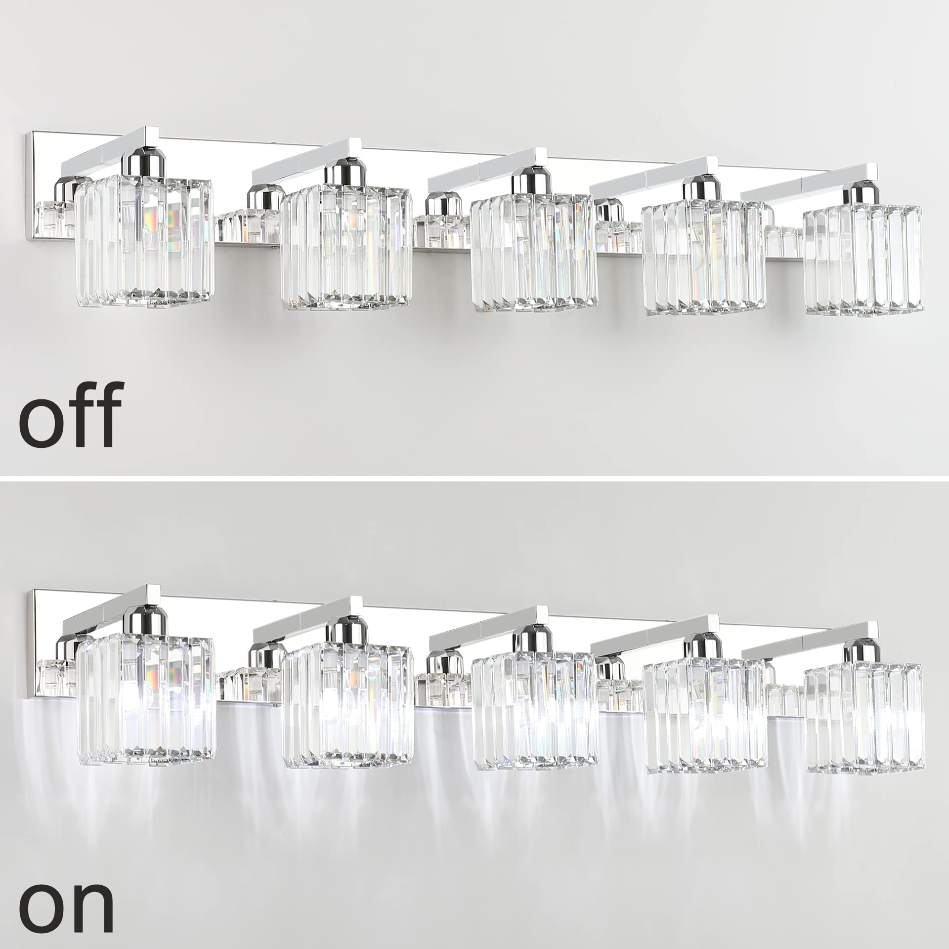 Aipsun Bathroom Light Fixtures Modern 5-Light Vanity Light Chrome Stainless Steel Model 8461