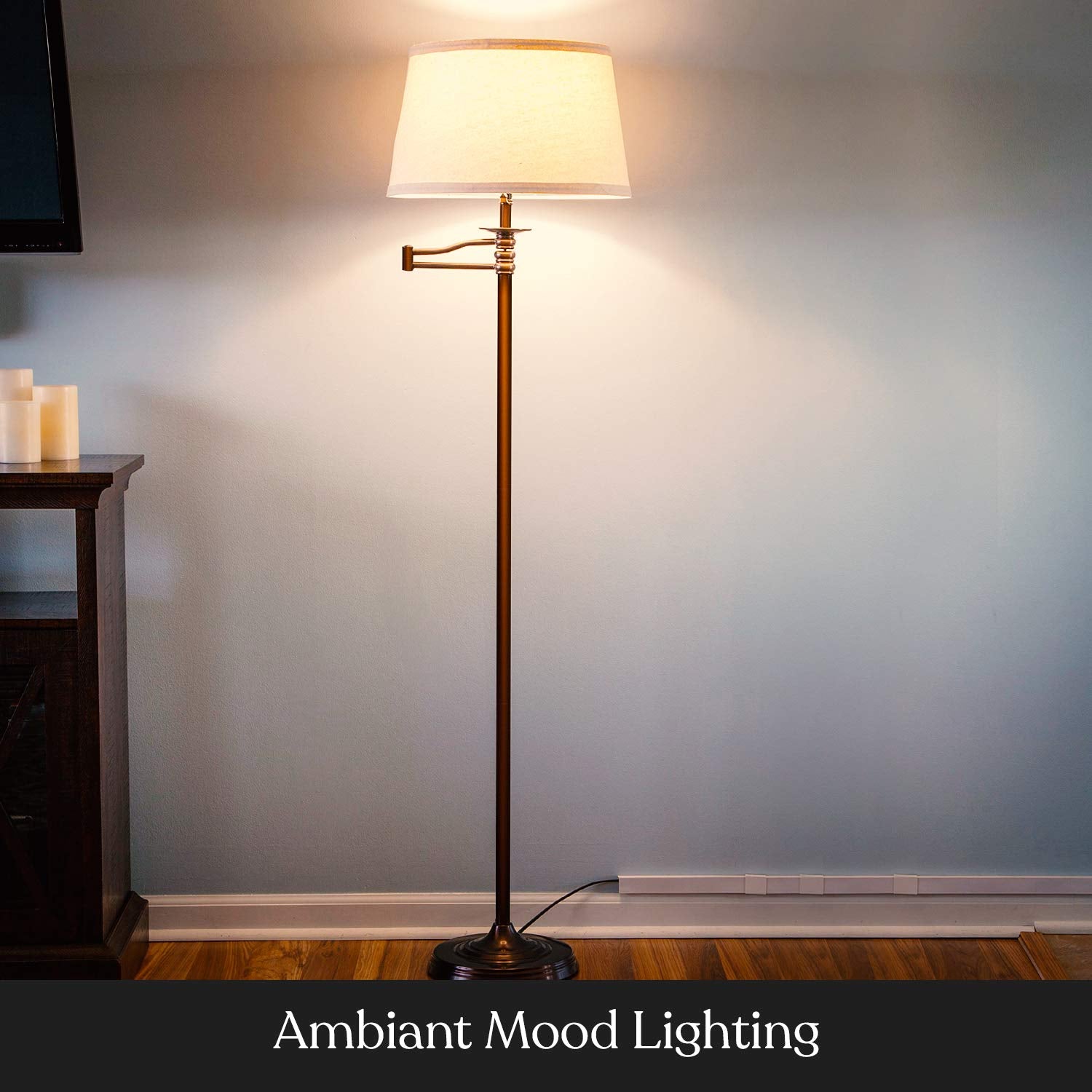 Brightech Caden LED Floor Lamp - Industrial Metal Design, Swing Arm, Bronze, Model BT-FL-CDN, Great for Living Rooms & Bedrooms