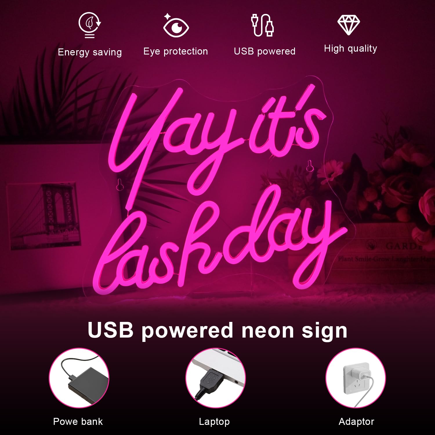 LUCUNSTAR Neon Sign, LED Light with Dimming Switch, Pink Acrylic Decor for Home and Girls Room, Medium Size