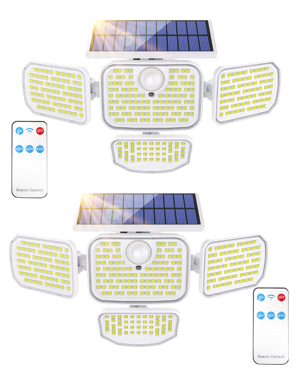 286 LED Solar Motion Lights Outdoor 2 Pack, 4 Heads Solar Security Lights Waterproof IP65 Waterproof Motion Sensor Light with Re