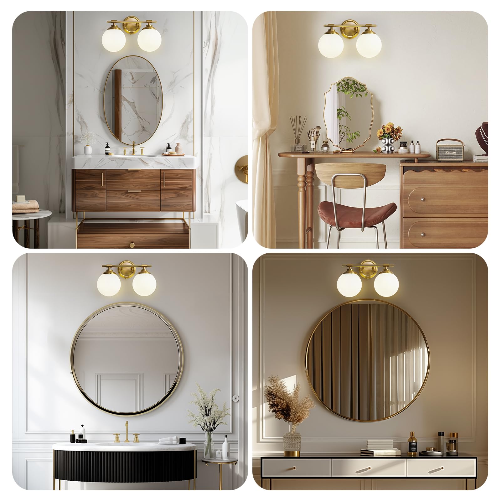 Rayogale 24 Inch Gold Bathroom Vanity Light Fixtures, 3 Lights with Milk Glass Shade, Model 7201