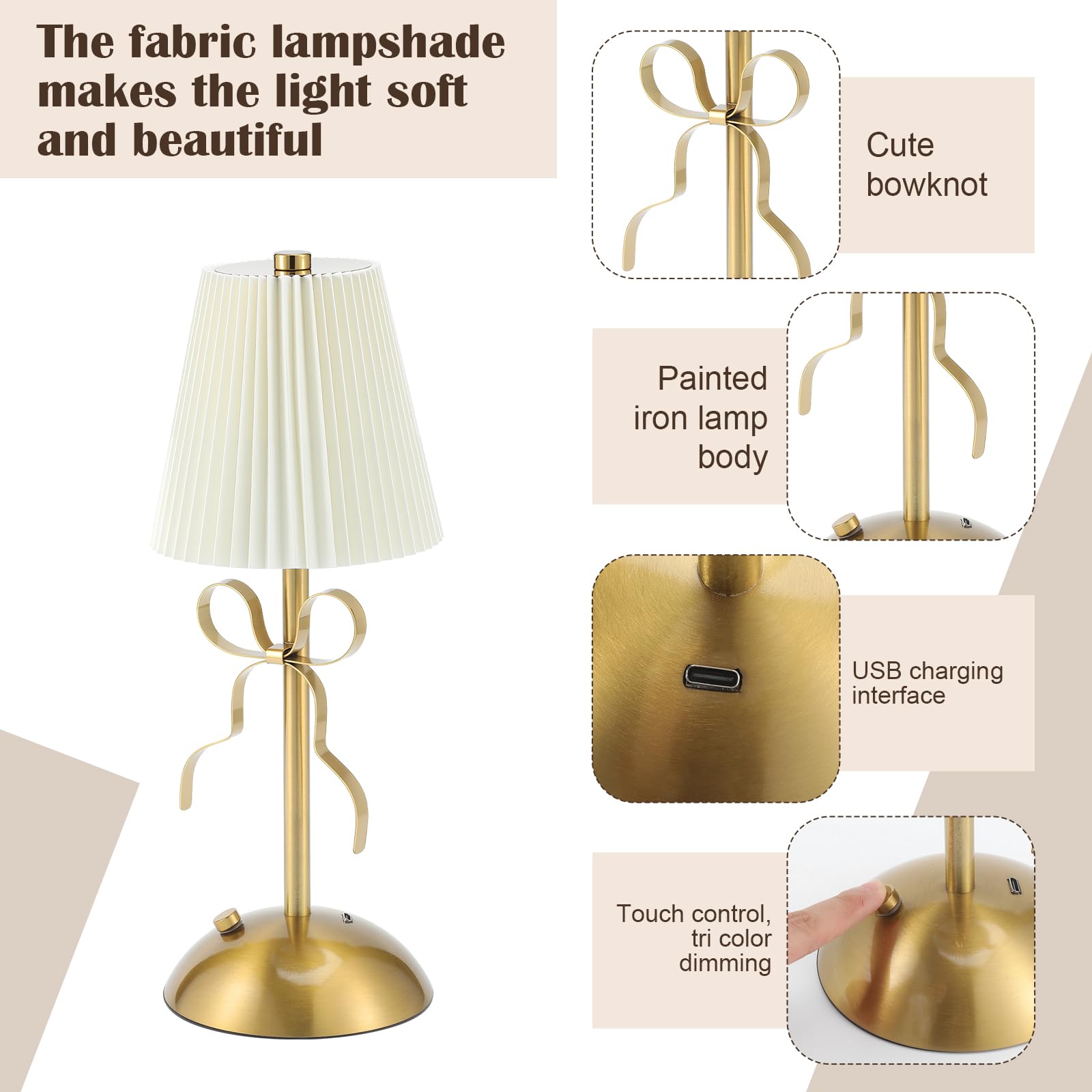 Kittmip 2 Pack Small Gold Bow Table Lamp 12 Inch For GirlS Bedroom Cute Coquette Bow Table Lamp With Fabric Shade Modern Decorative Bedside Light Small Princess Desk Lighting Boho Living Room(White)