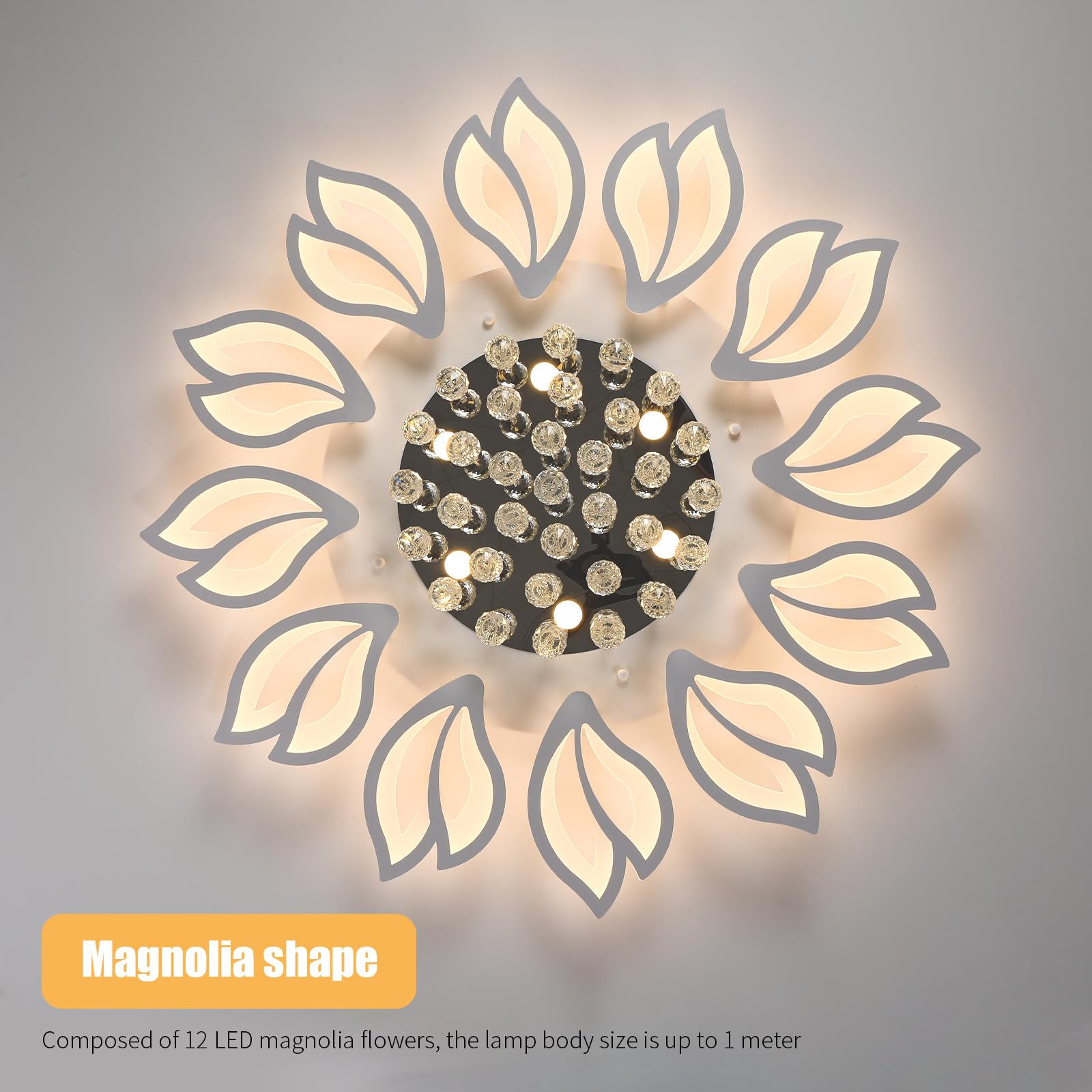 Garwarm Modern Ceiling Light 40.7 In Dining Room Light Fixture 12 Petals Flower Flush Mount Ceiling Lights Chandelier Bedroom Living Room Kitchen Office Lighting Fixture 100W White