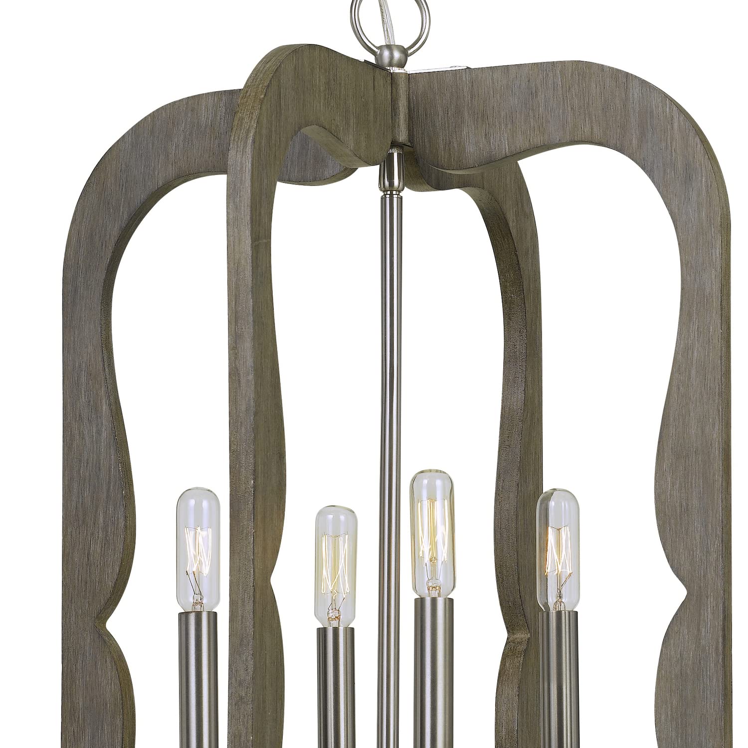 Benjara Wooden Cut Out Design Frame Pendant Fixture With Chain, Distressed Brown