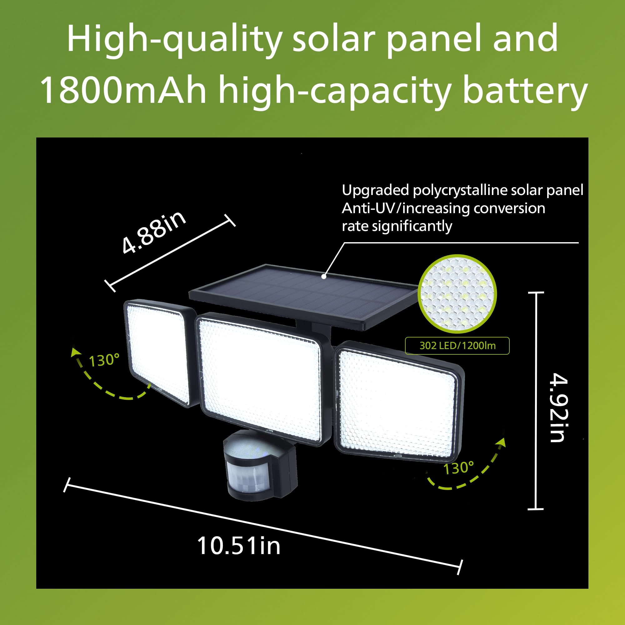 Philips Solar Security Light Outdoor Light 302 Led 1200Lm,Solar-Powered Waterproof Wall-Mounted Flood Light W/Pir Motion Sensor,