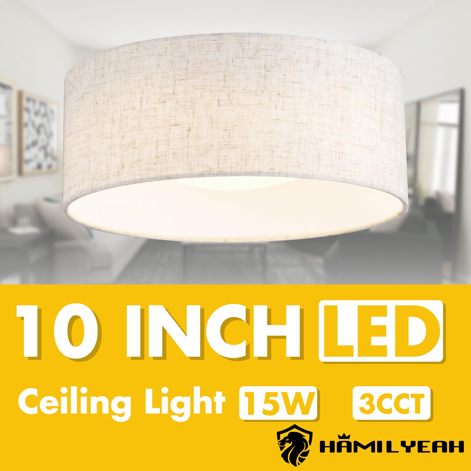 Hamilyeah Flush Mount Ceiling Light Fixture 10 Inch, 15W Led Ceiling Light With Fabric Shade, Modern Hallway Lighting Fixtures C