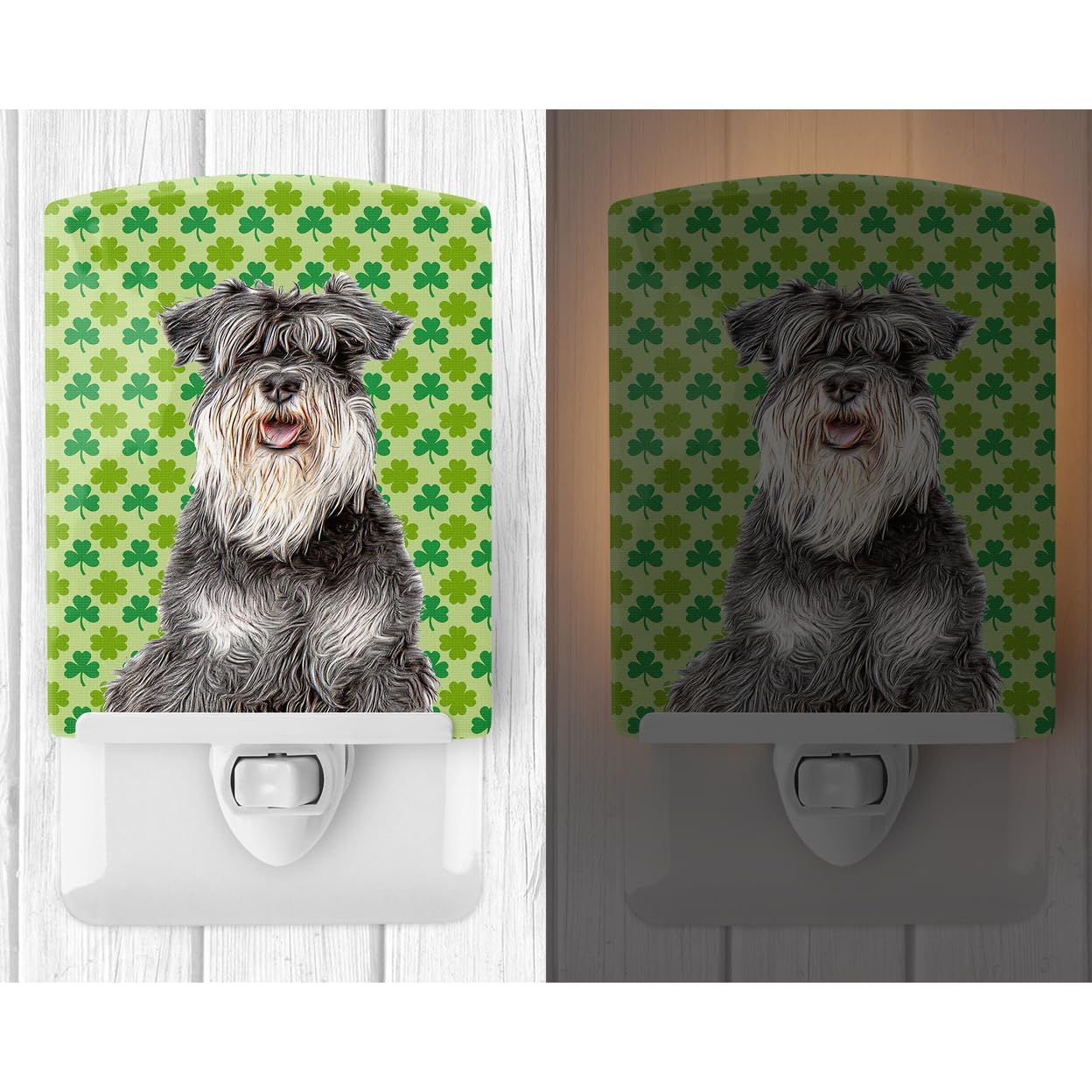 Carolines Treasures Ceramic Night Light, St. Patricks Day Schnauzer, 6x4x3in, Multicolor, Model KJ1199CNL