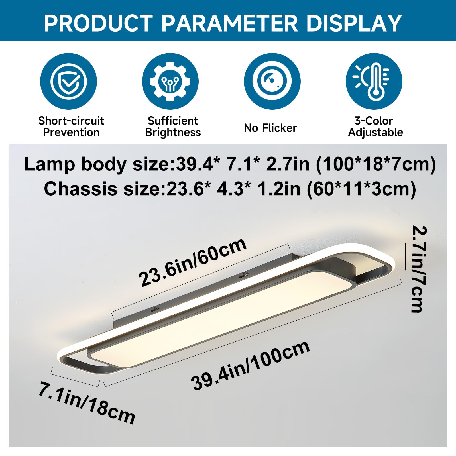 Oranoor Modern Led Ceiling Lighting With Remote  70W Dimmable Black Linear Flush Mount Light Fixture  39.4 Low Profile Lights Fixture Long Led Ceiling Lamp For Kitchen Bedroom Living Room Hallway