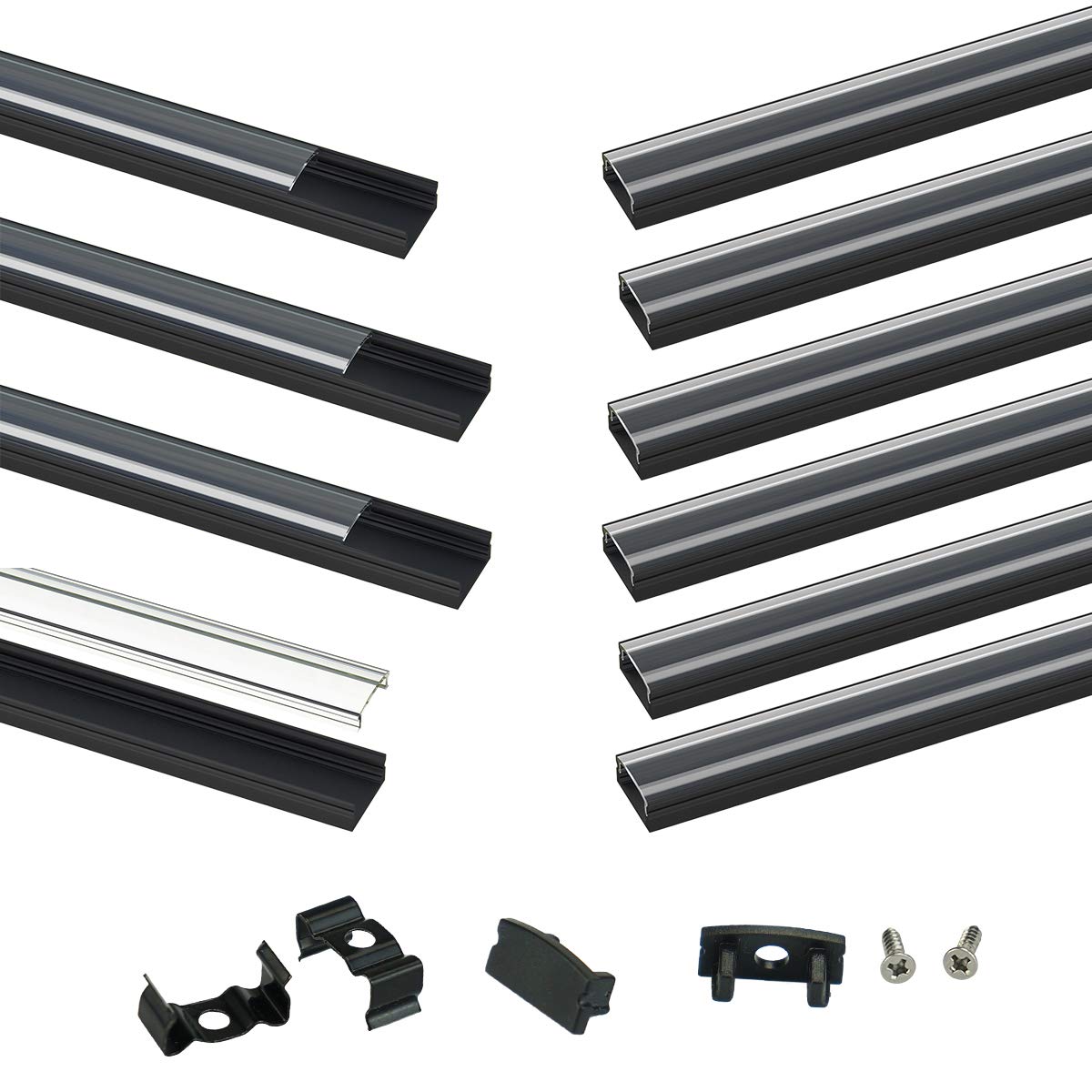 Muzata LED Strip Channel, 10Pack U Shape, 1M Black Aluminum with Clear Cover