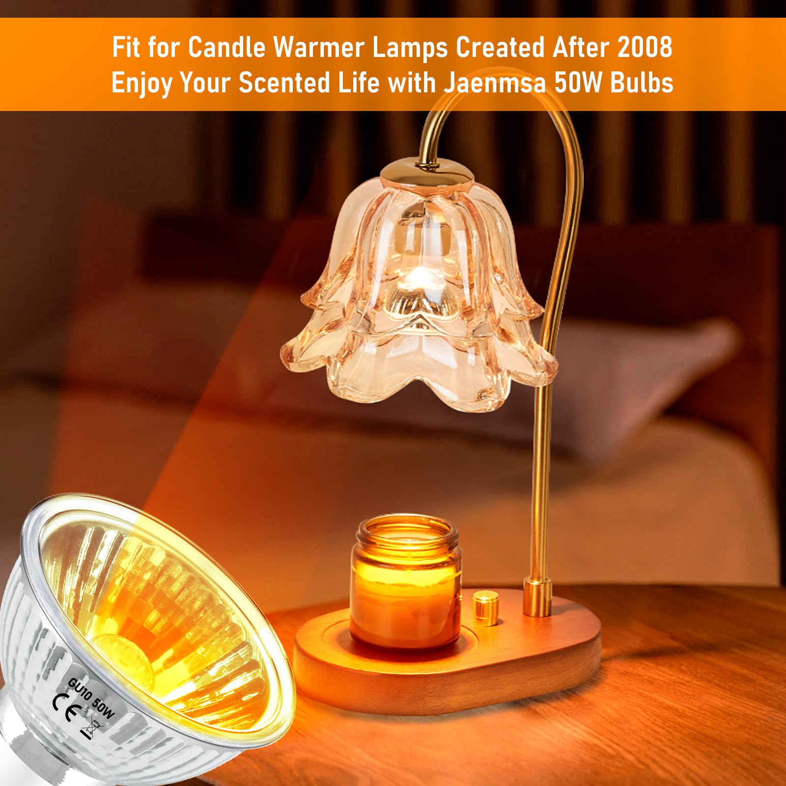 Jaenmsa 50W Gu10 Halogen Bulbs For Candle Warmer Lamp, 6Pcs Mr16 Gu10+C 120V 50W Halogen Light Bulbs 2 Pin Warm White 2800K, Dim