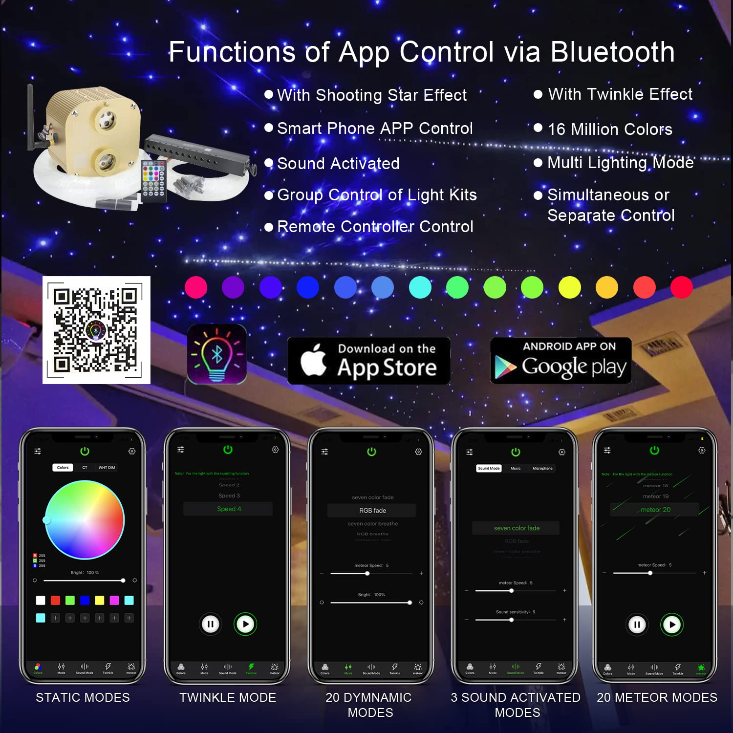 Akepo 20W Dual Head Rgbw Fiber Optic Star Ceiling Light Kit, 710Pcs 13.1Ft, Multicolor, Model Qj-L016, App & Music Mode