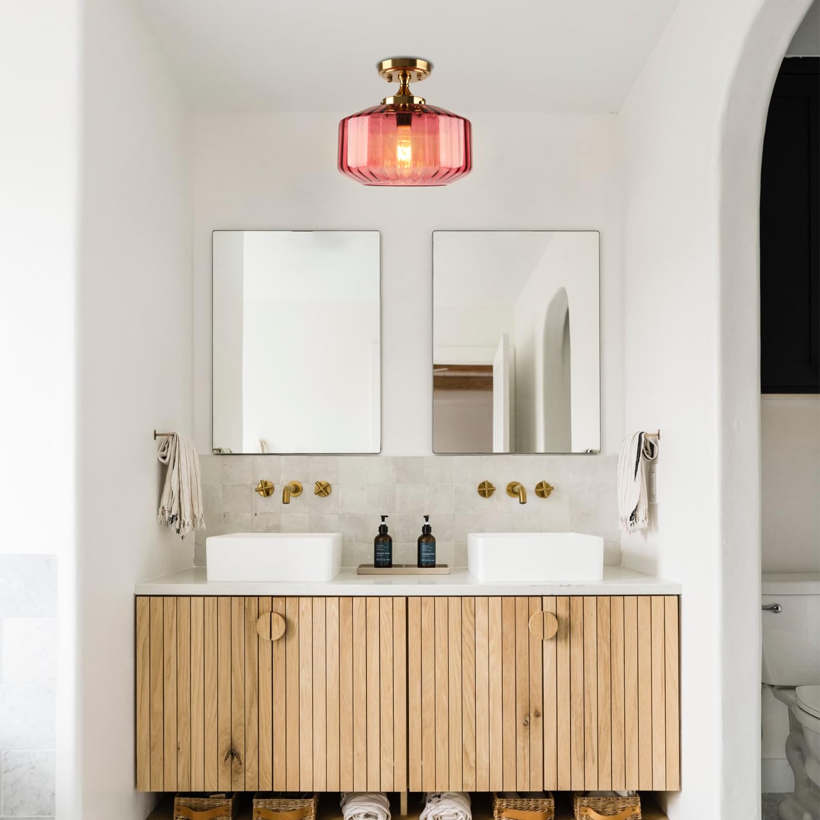 Qepeety 2 Pack Ceiling Light Gold Modern Ceiling Light Fixtures With Purple Glass Shade  Indoor Globe Flush Mount Lighting For Hallway  Kitchen  Entryway  Bulb Not Included