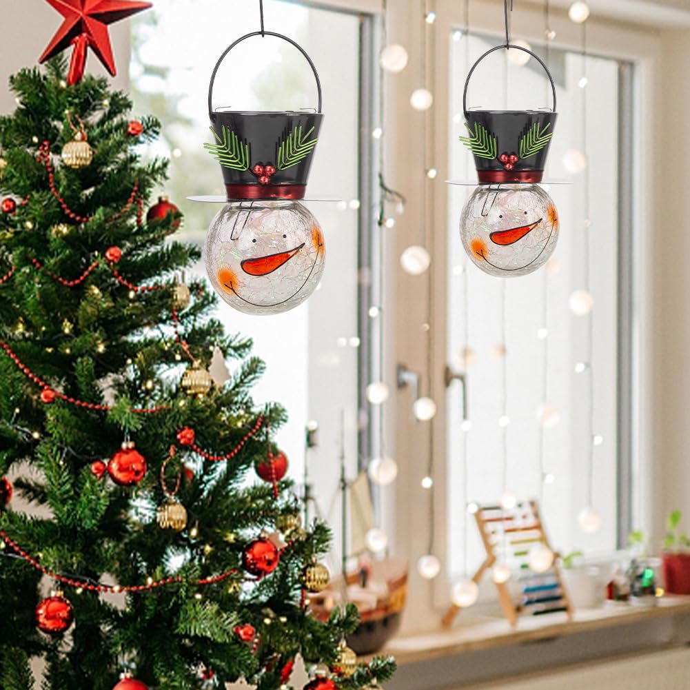 Starsoul Solar Lanterns 2 Pack - Waterproof Snowman Lights for Garden, Patio, Xmas Decor - Small Leaf Design